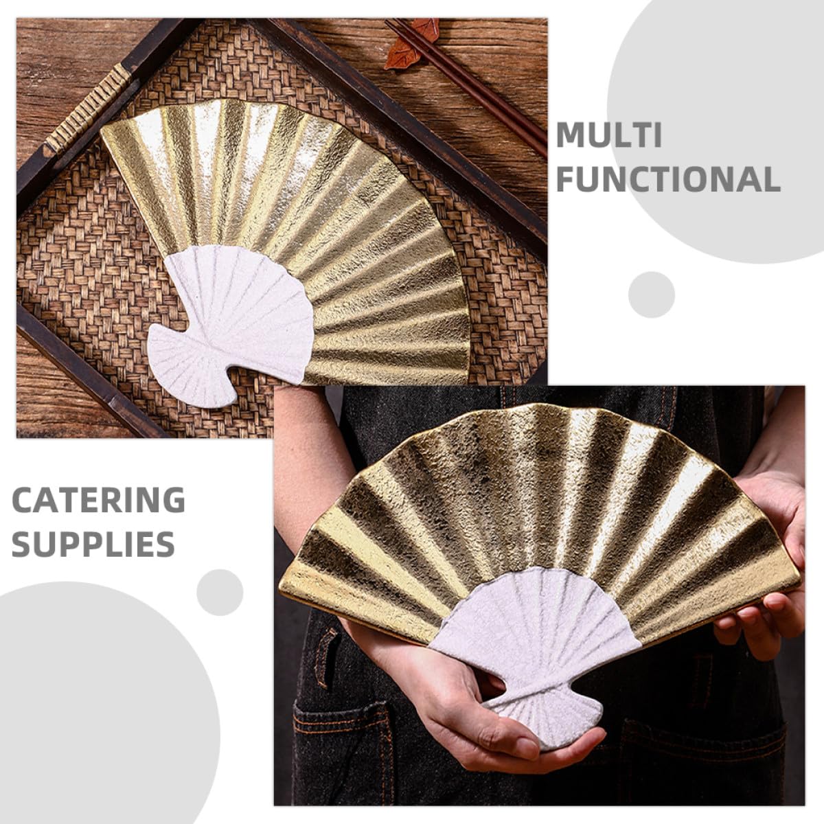 Ciieeo Plateau à Sushi en Céramique Électroplaquée 30 Cm Forme Éventail, Vaisselle Japonaise Polyvalente pour Sashimis, Salades, Restaurant et Maison, Assiette D'apéritif et Plateau