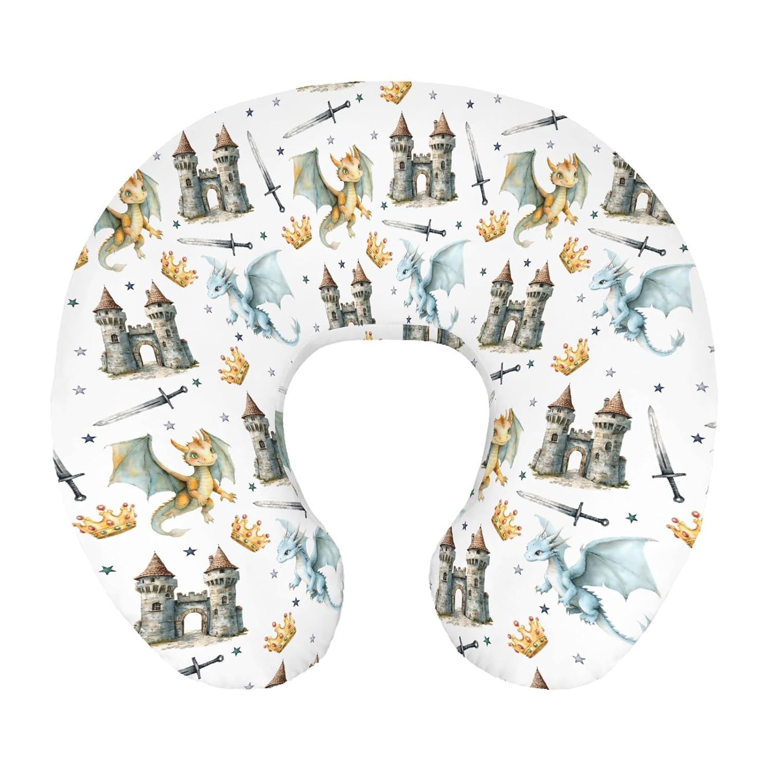 Cute Fairytale Dragon Castle Nursing Pillow Cover Stretchy Removable for Baby Girls Boys Vintage Dragons Crown Stars Cover for Breastfeeding and Bottle Feeding for Newborn Infant