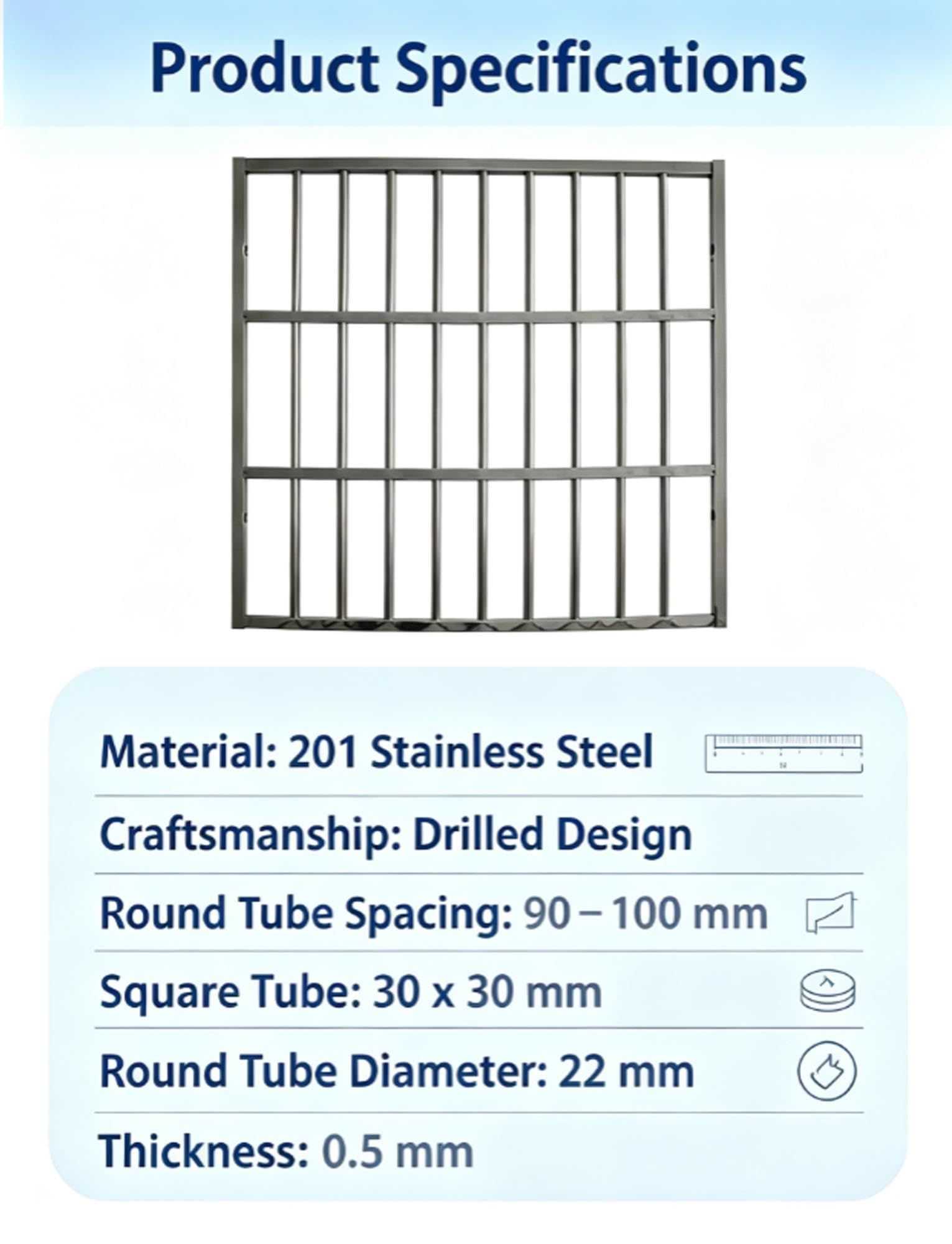 Barre sécurité fenêtre inox 201, grille anti-vol pour fenêtres et balcons