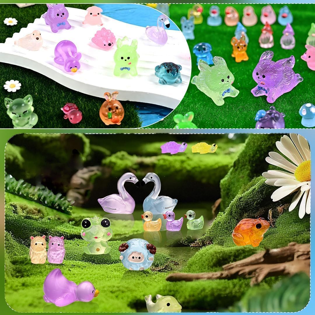 200PCS Glow in The Dark Mini Resin Animals Bulk Variety Pack - 200 Styles Tiny Miniature Figures for Fairy Garden, Dollhouse, Aquarium Decor, Hide and Seek, Crafts