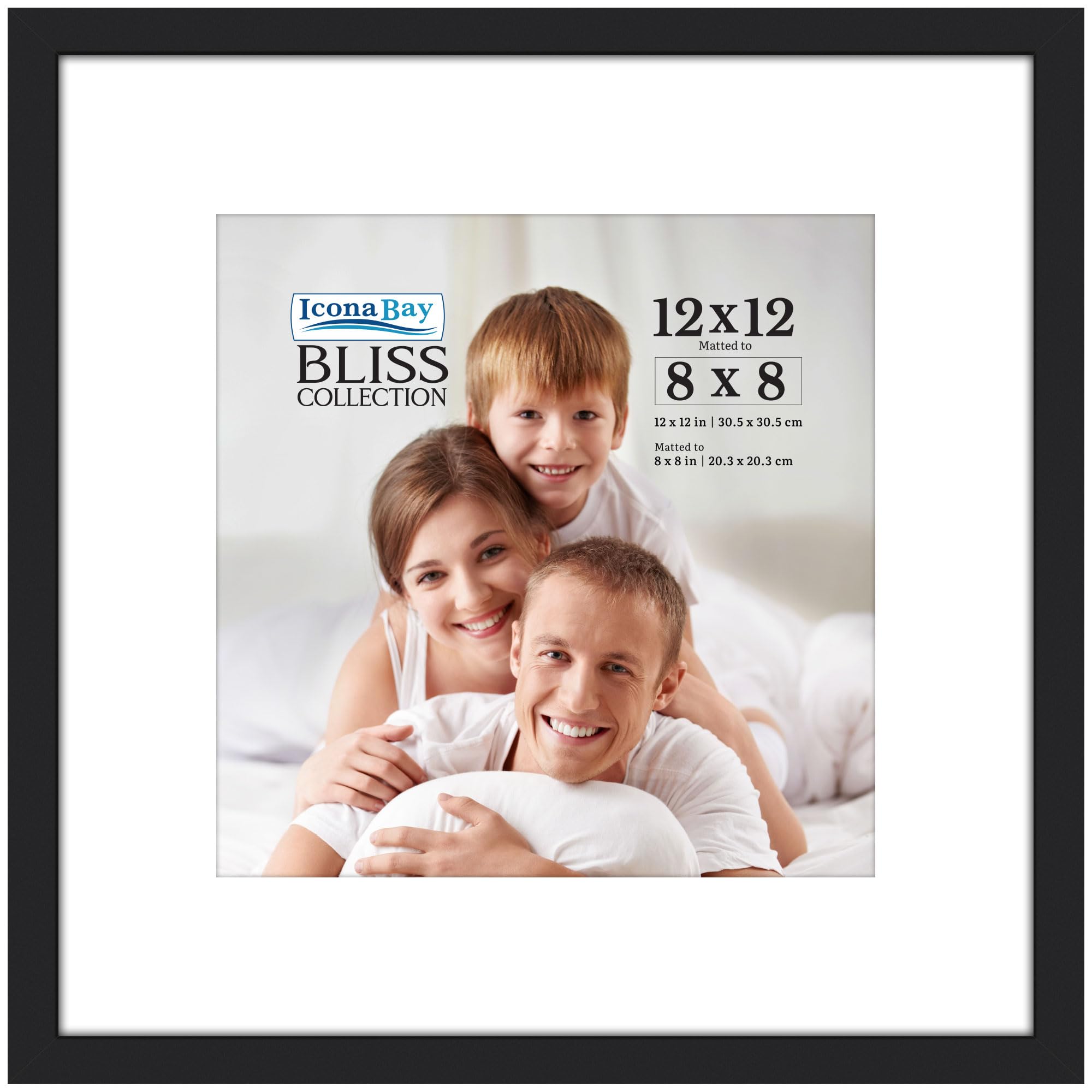 Icona Bay - 30.5x30.5 cm Square Picture Frame with Removable Mat for 20x20 cm Photo - Black, Modern Style Wood Composite Frame - Tabletop/Wall Mount - Bliss Collection โ image 1