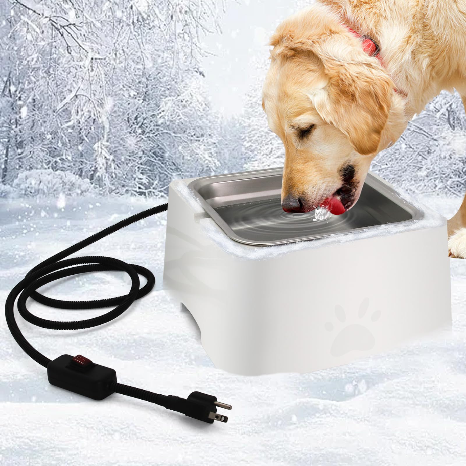 Heated Water Bowl for Dog & Cat, 3.2L Outdoor Animal Heated Waterer Bowl with Removable Stainless Bowls, for Dogs, Cats, Chickens, Rabbit, Birds,