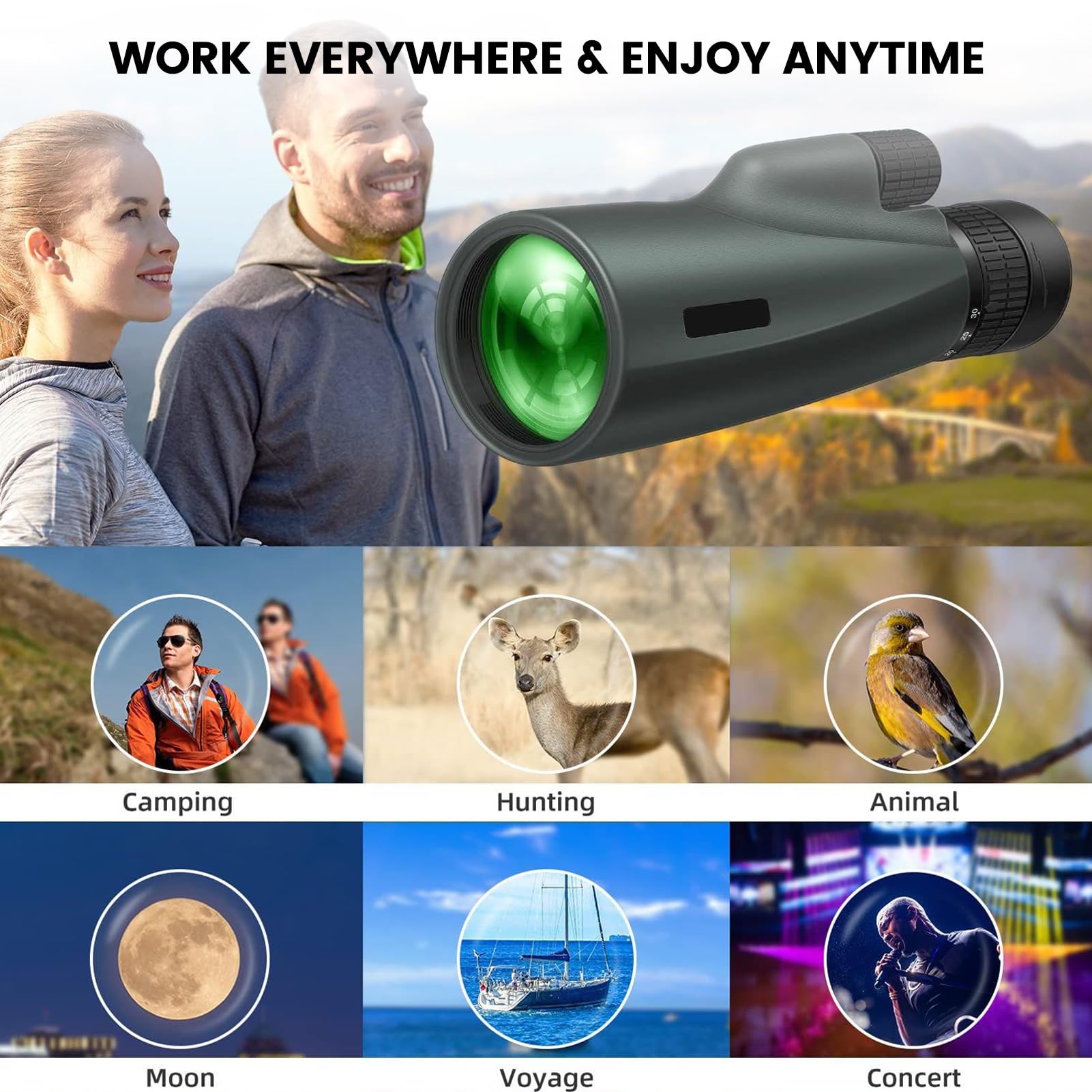 Télescope monoculaire zoom 10-30 x 50 pour adultes – Monoculaire HD haute puissance avec trépied et adaptateur, armure en caoutchouc, monoculaire à grand objectif étanche – pour opéra, observation des