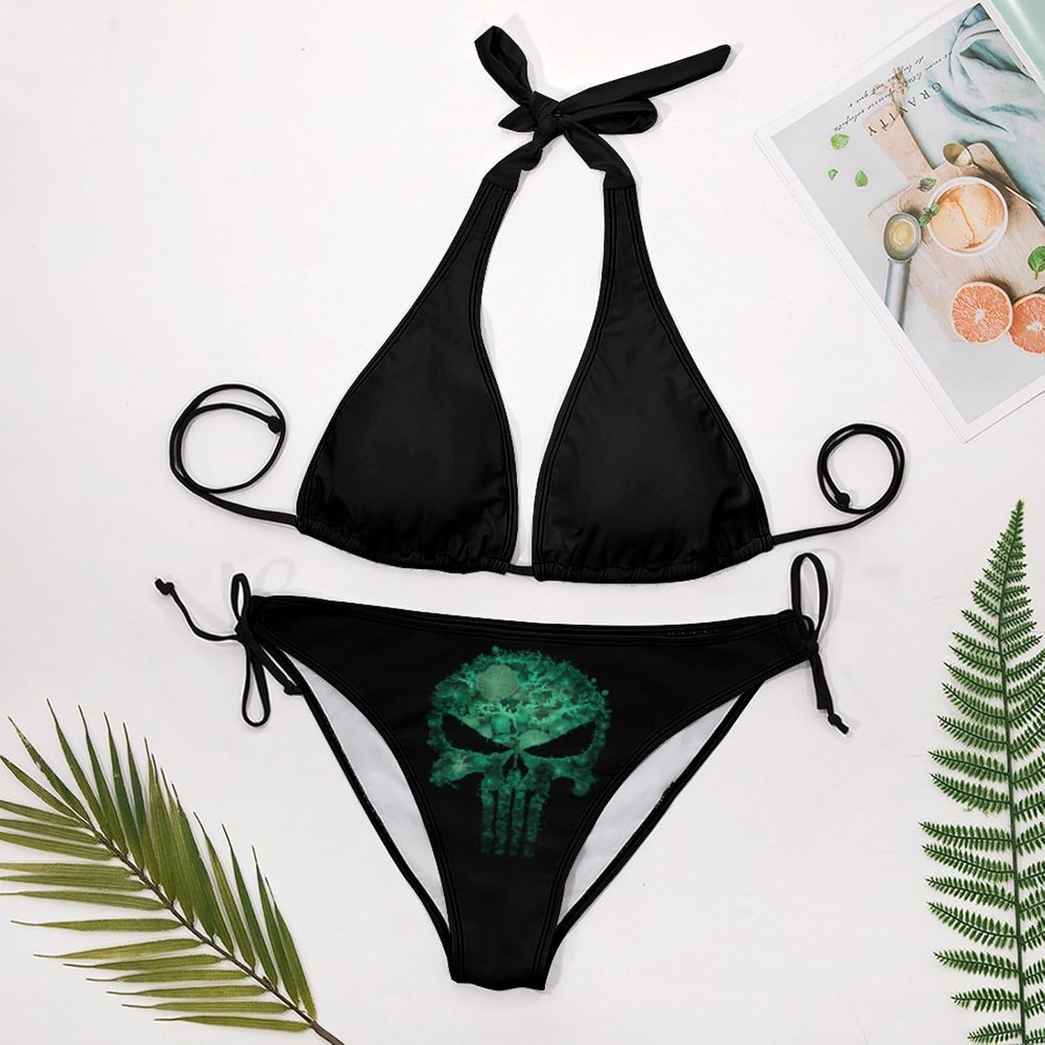 Green Punish1 Skull Novelty Women's 2 Piece String Bikini Set Swimsuits Bathing Suit Swimwear