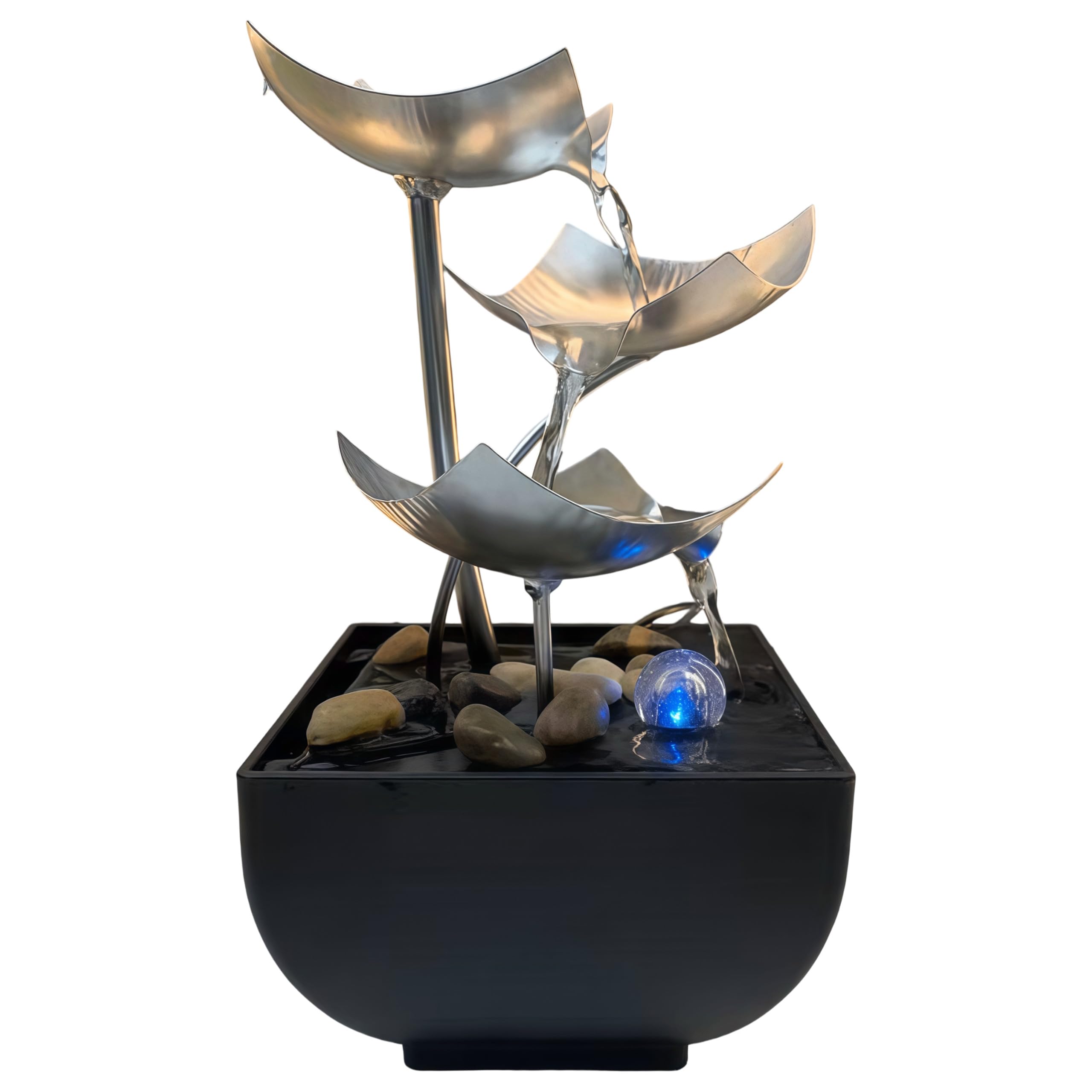 Fontana da interni | Moderna decorazione zen con pompa silenziosa, moderna decorazione da tavolo zen (argento)
