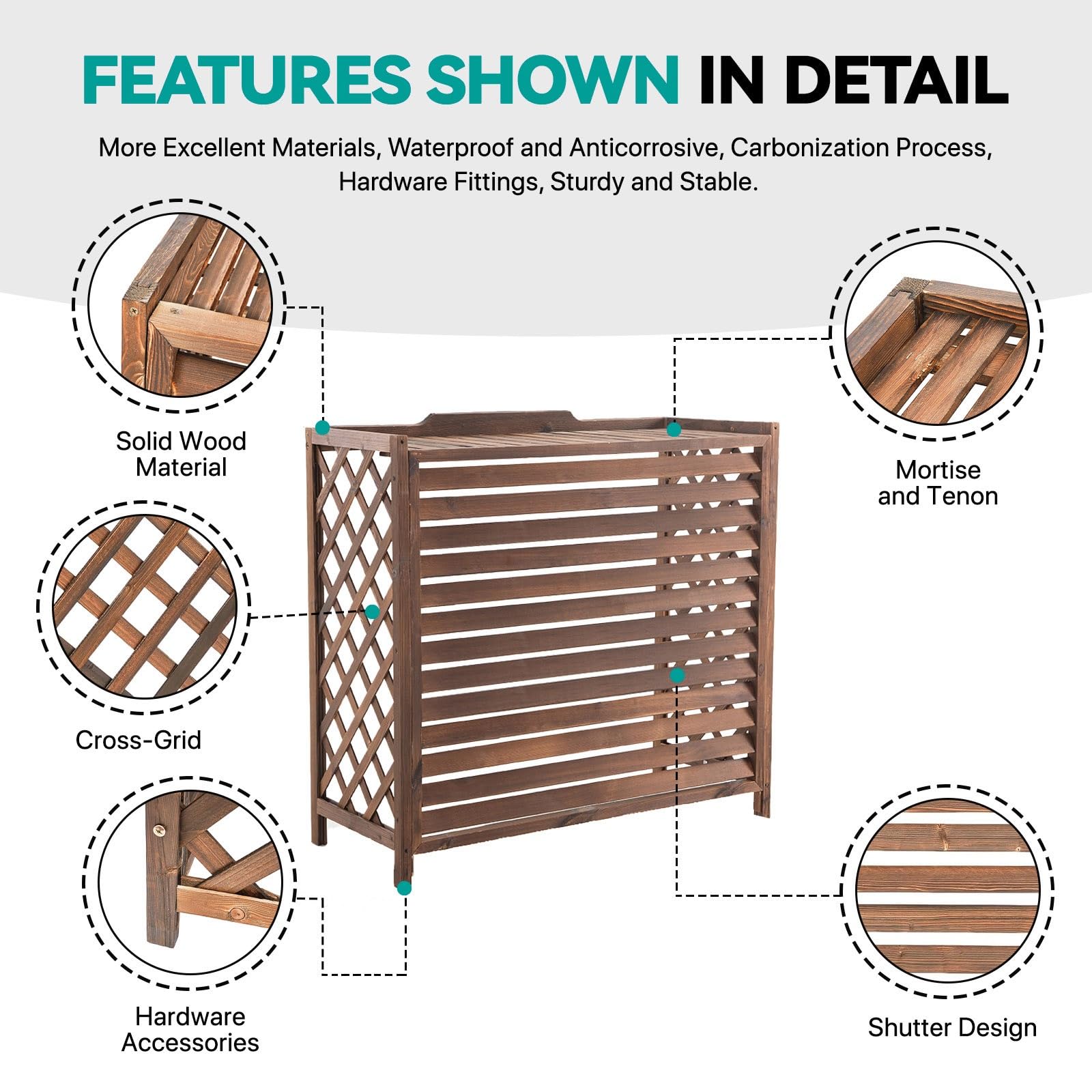 Copri Condizionatore Da Esterno Legno Copertura Condizionatore Esterno Legno Copricondizionatore Marrone Copertura Motore Condizionatore per Giardini E Balconi Supporti per Piante(100x44x93cm)