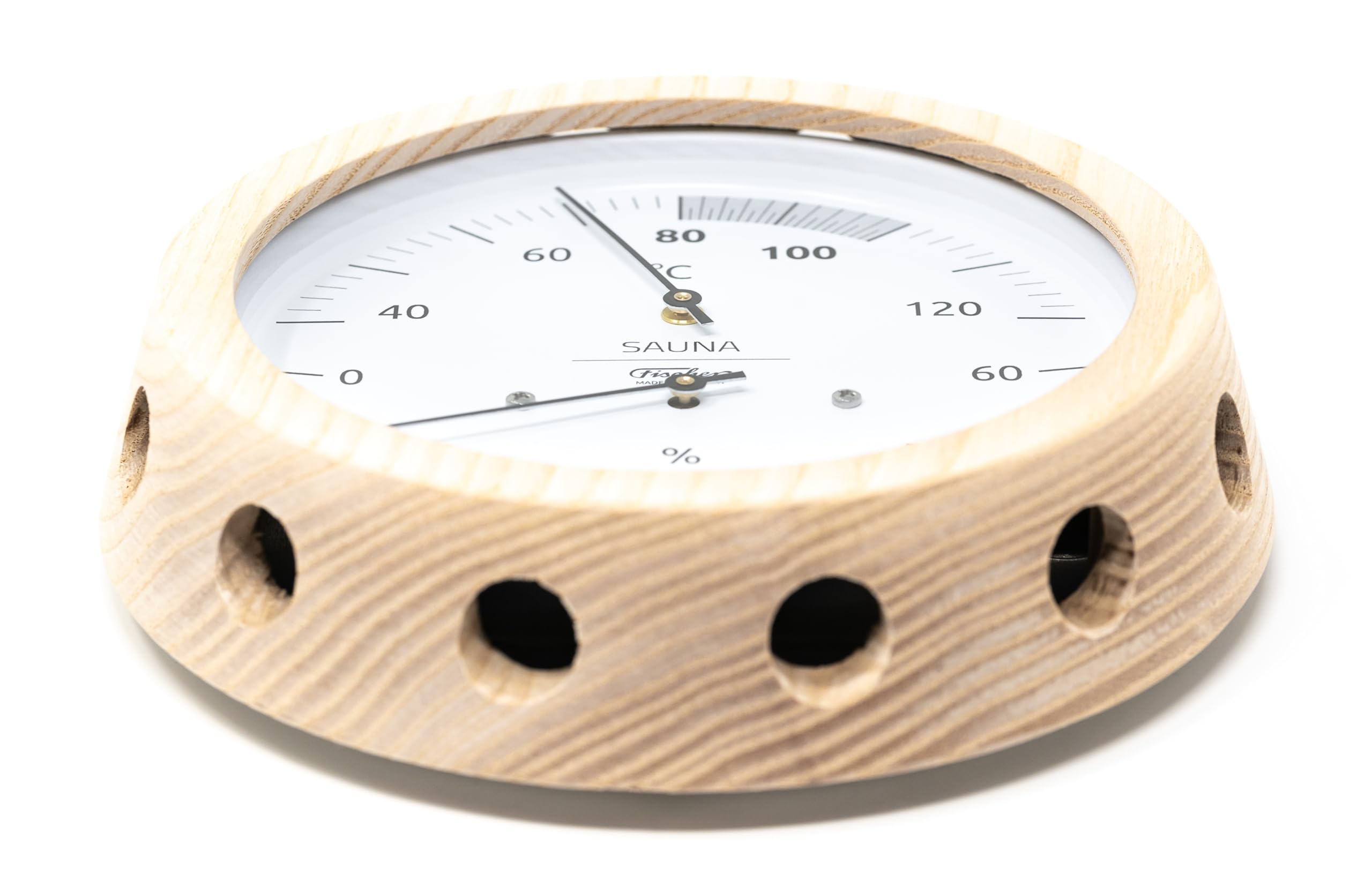 Fischer 5076.00 Sauna-Klimamesser - 155mm Haar-Hygrometer und Bimetall-Thermometer aus Esche Made in Germany