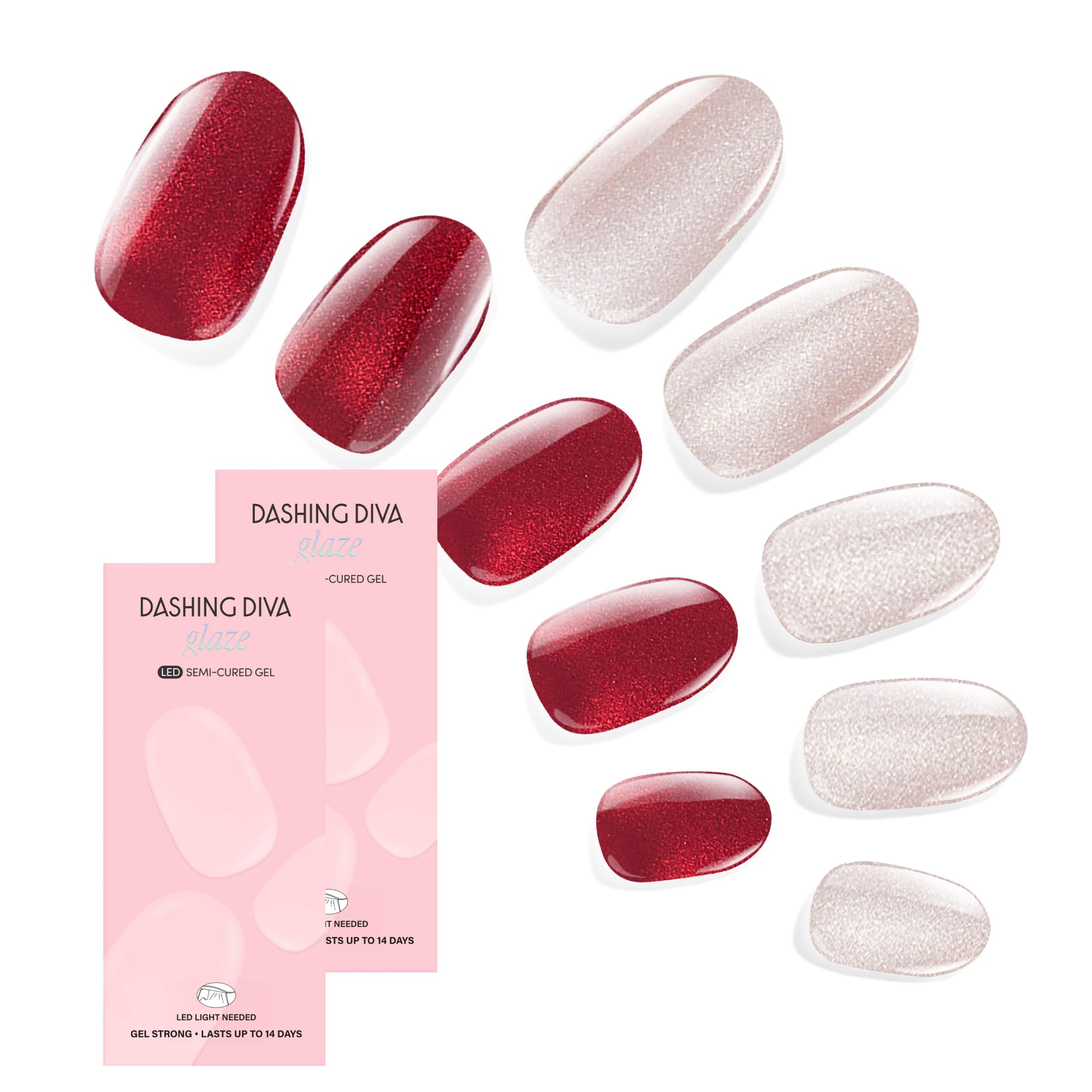 Dashing Diva Glaze Nail Strip Duo - Expensive Taste Collection - Ruby Red Apple & Ring The Alarm - Long Lasting, Chip Resistant, Semi-Cured Gel Nail