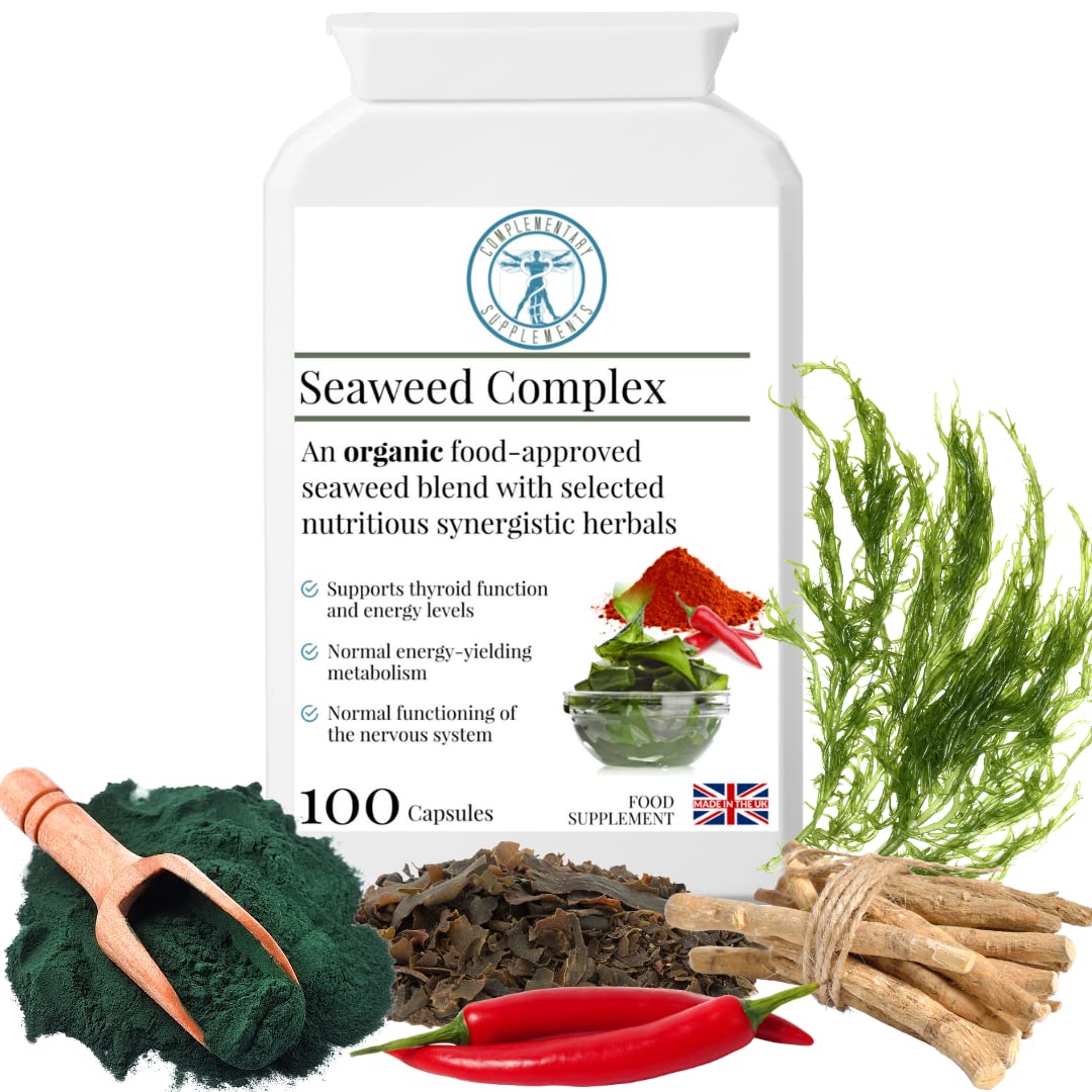 Organic Seaweed Complex - Herbal Support - Fucus Vesiculosus Bladderwrack, Kelp, Spirulina, Chlorella, Alfalfa - 100 Capsules
