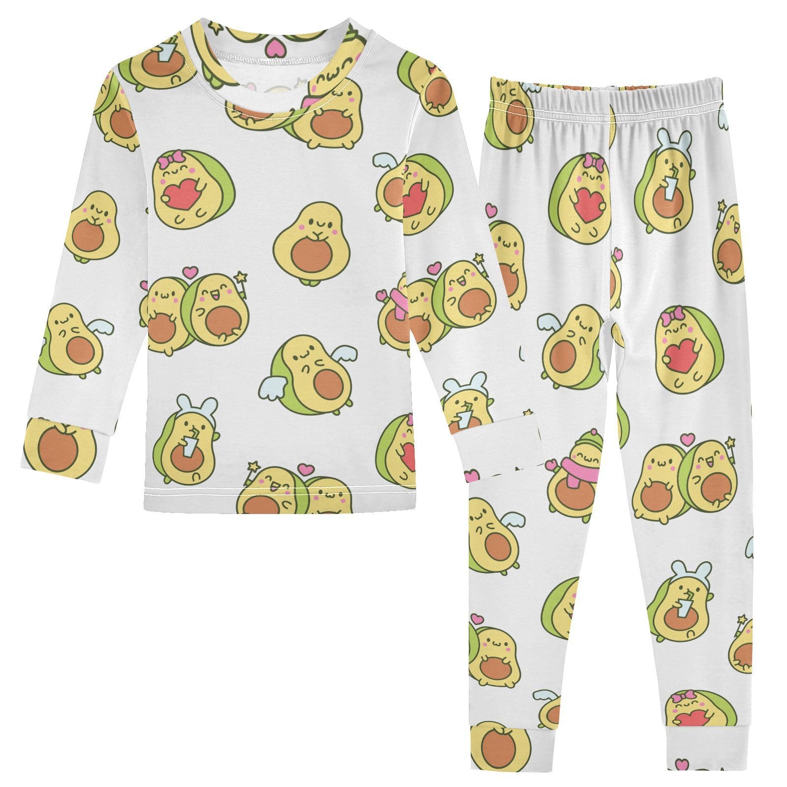 WIFIU Pajama Sets Long Sleeve Top and Pants Kawaii Cute Avocado Funny Printed, Soft Cotton Sleepwear 2 Piece Pjs Set for Home Casual Size 24M