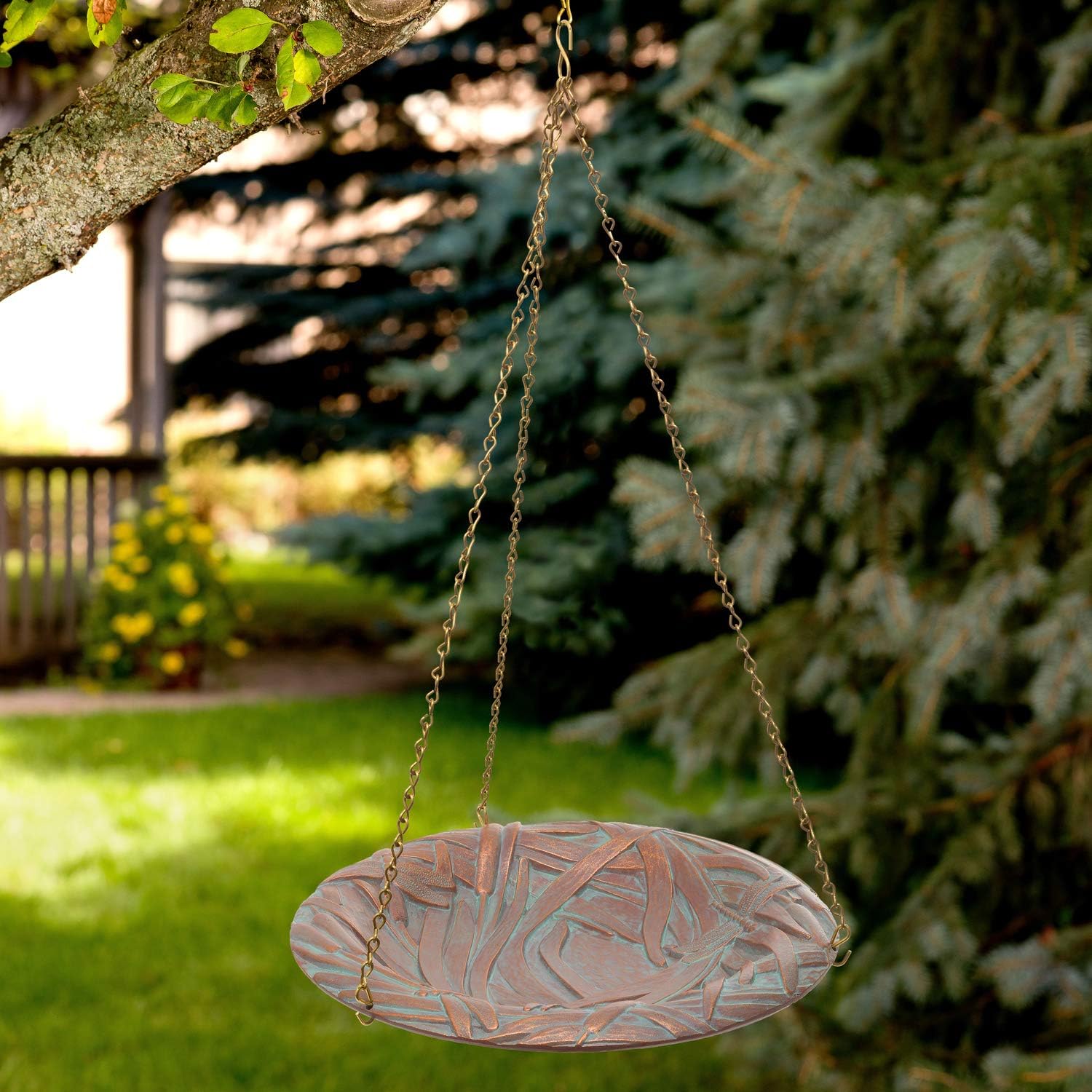 Whitehall Products Dragonfly Hanging Birdbath, Copper Verdi