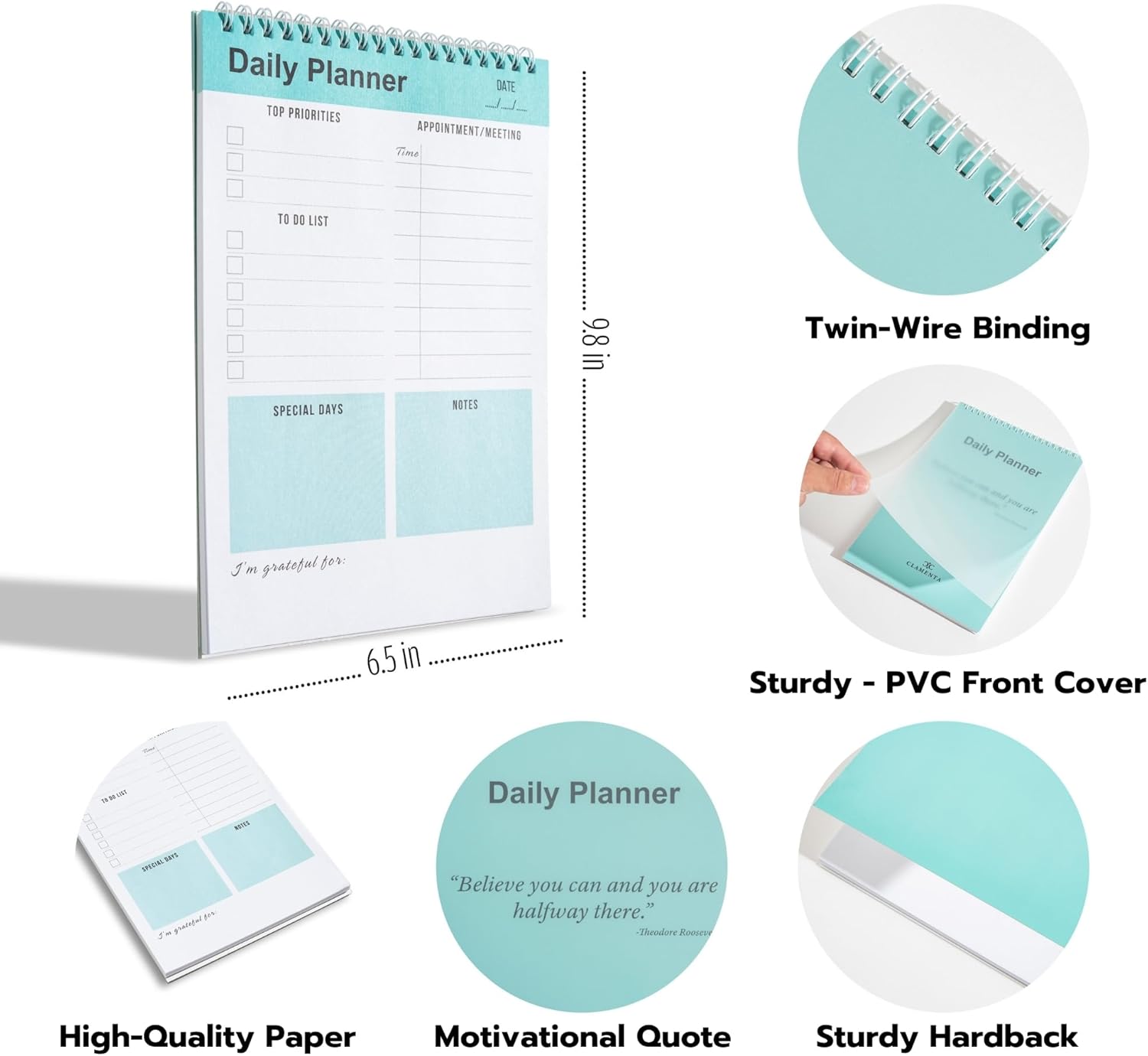 Daily Planner, To Do List Notepad, Spiral Notebook, Undated-52 Sheets-6.5" x 9.8" Checklist, Notebooks for Work, Personal Organizer Notepad, Daily Task Notebook (Green) - Image 3