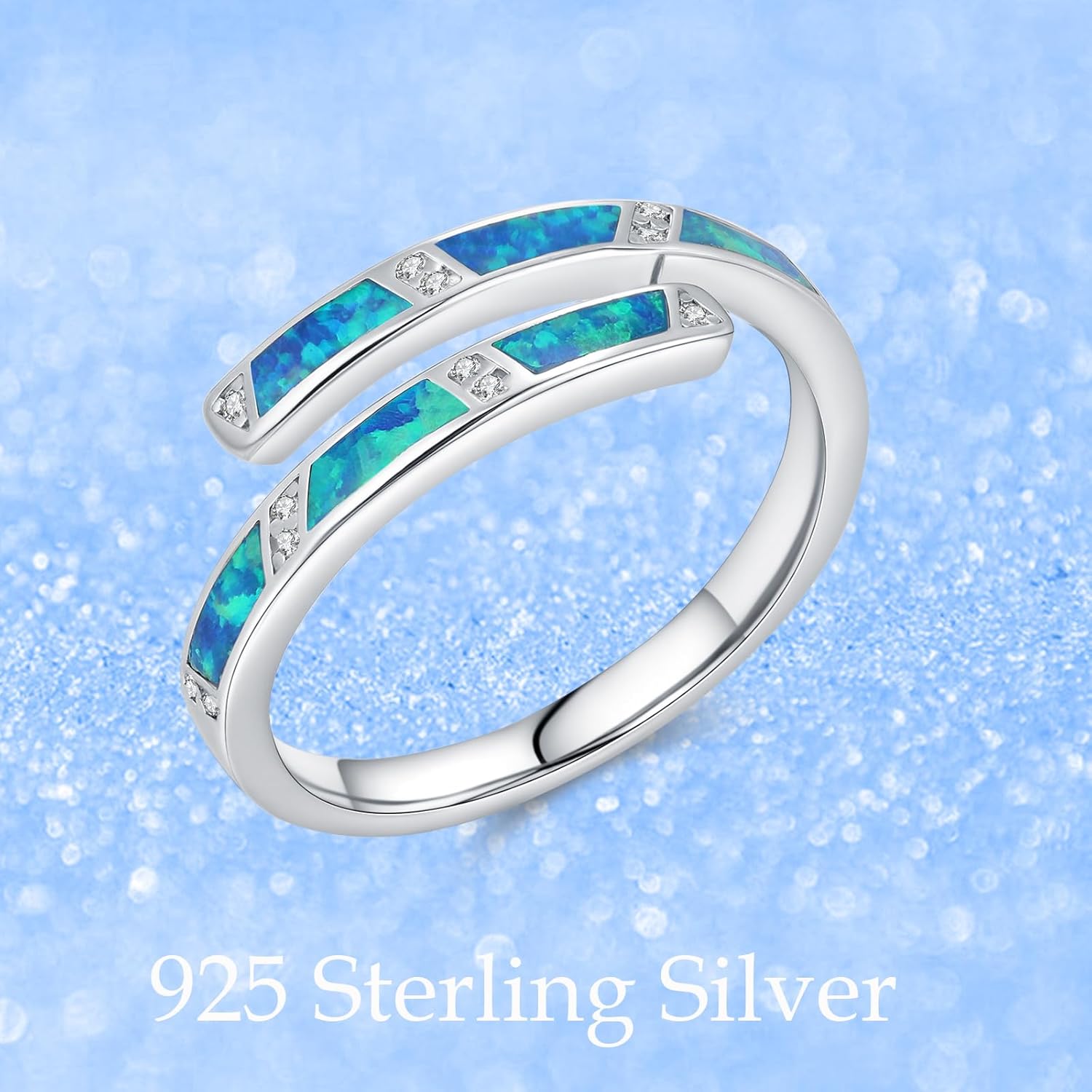925 Sterling Silver Opal Ring, Opal Adjustable open ring with CZ Accents, Size 8, 18.2mm Inner Diameter, Women's Fashion Jewelry