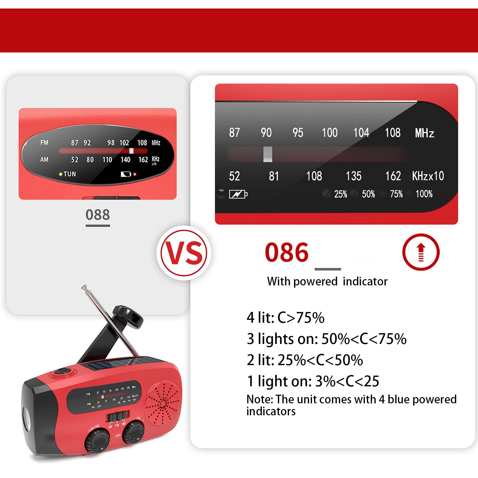 Radio Portable AM FM avec Chargeur Solaire Manivelle USB Lecteur MP3 pour Camping Randonnée