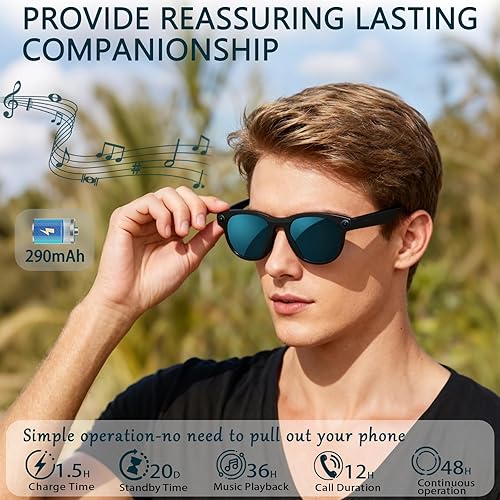 Vista 3 de Gafas Inteligentes con Cámara, Gafas AI, Gafas Bluetooth, Lentes Reemplazables, Batería de 48H para Viajes, Conferencias y Vlogging. Traducción