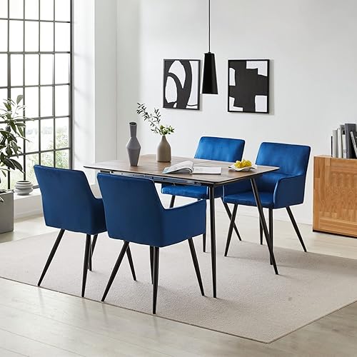 Miniatura 8 de TUKAILAi Juego de 4 sillas de comedor de ocio, asiento tapizado de terciopelo con reposabrazos, respaldo y patas de metal, cómoda silla de salón