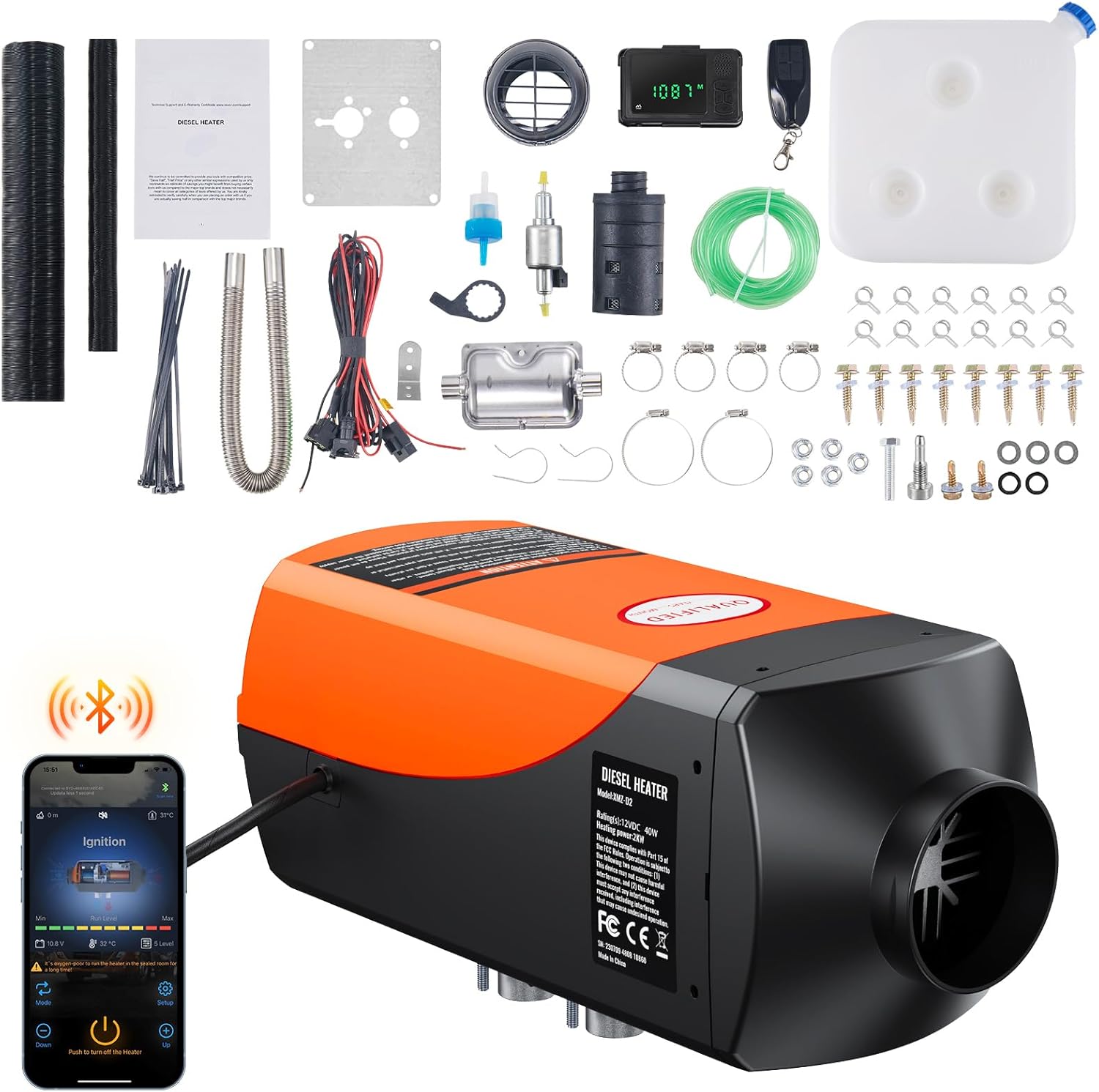 Happybuy Diesel Air Heater 12V 2KW with Bluetooth & LCD Display for Car, Bus, RV
