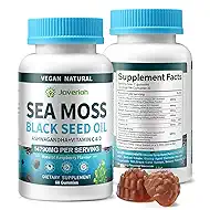 Vegan Ashwagandha Sea Moss Gummies - Black Seed Oil, Vitamin C&D for Immune Support, Digestive, Antioxidant 13 in 1 Bundle, Sea Moss Chlorophyll Advanced Strength Formula 2Pack 120 Gummies