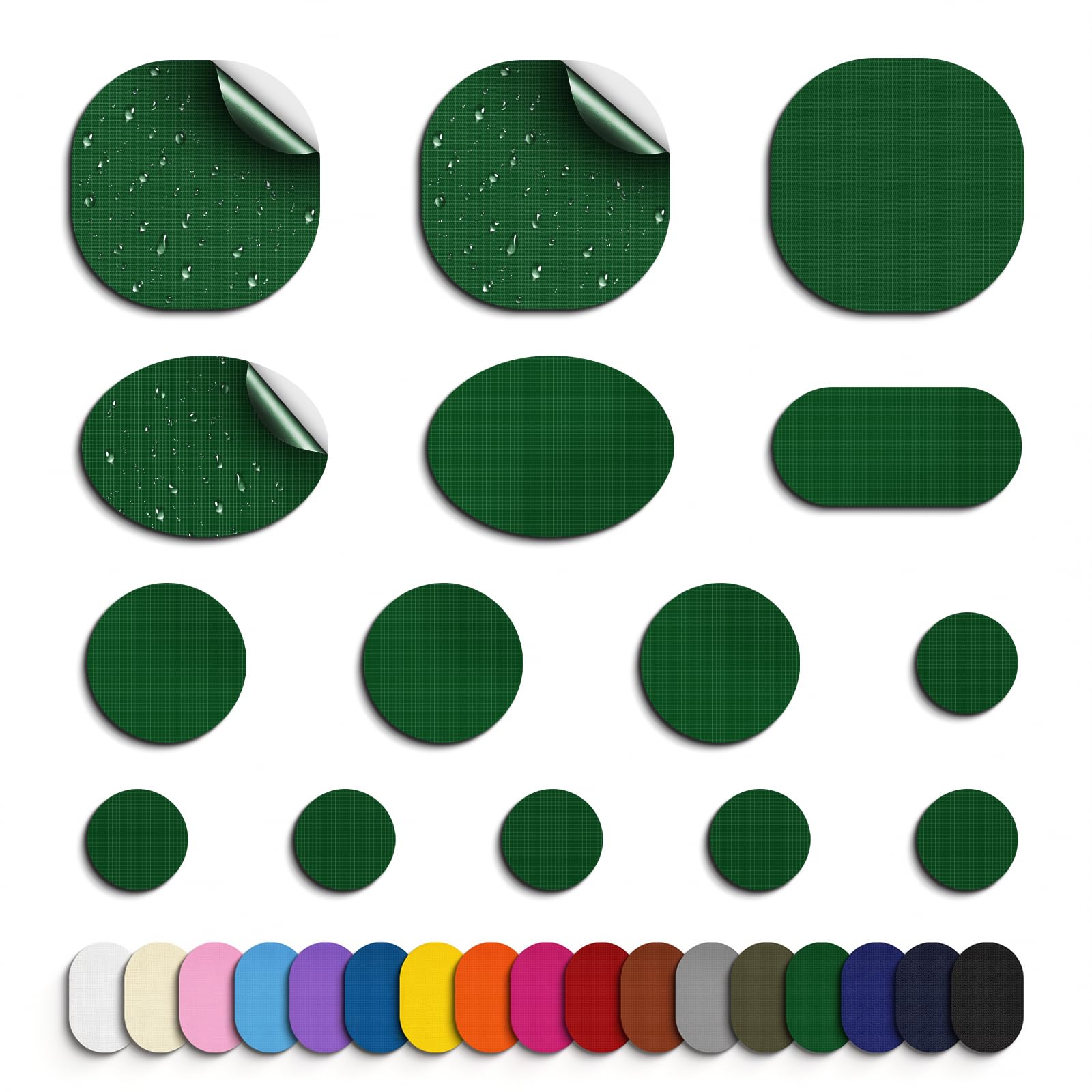 Skystuff 45 Stück Daunenjacke Flicken Nylon Reparaturband Selbstklebende Reparatur Flicken für Jacke Zelt Oberbekleidung Reparatur, Runde und ovale Form, Grün
