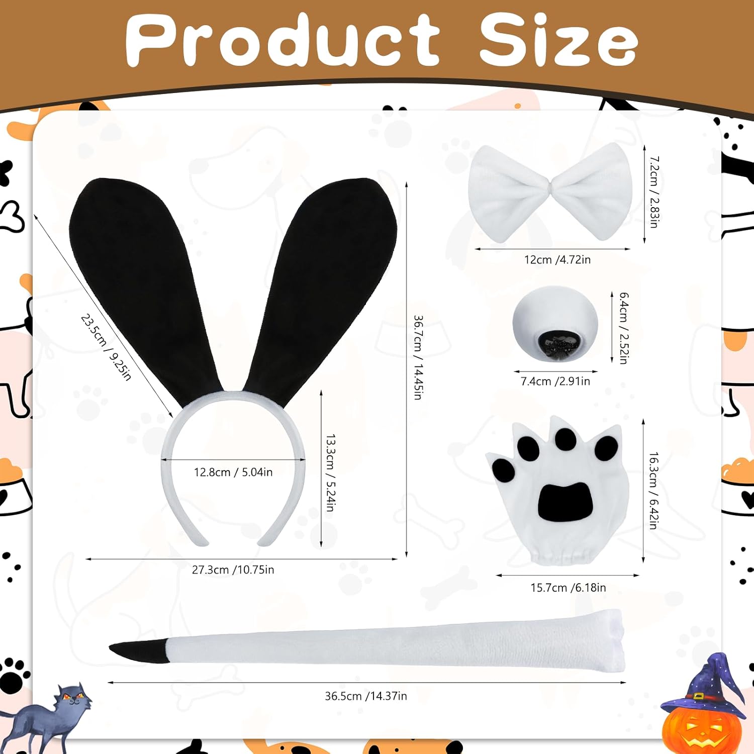Coopay 10 Pieces Puppy Dog Costume Set Headband, Bow Tie, Tail, Fake Nose and Puppy Paw Gloves Animal Costume Accessories - Image 2