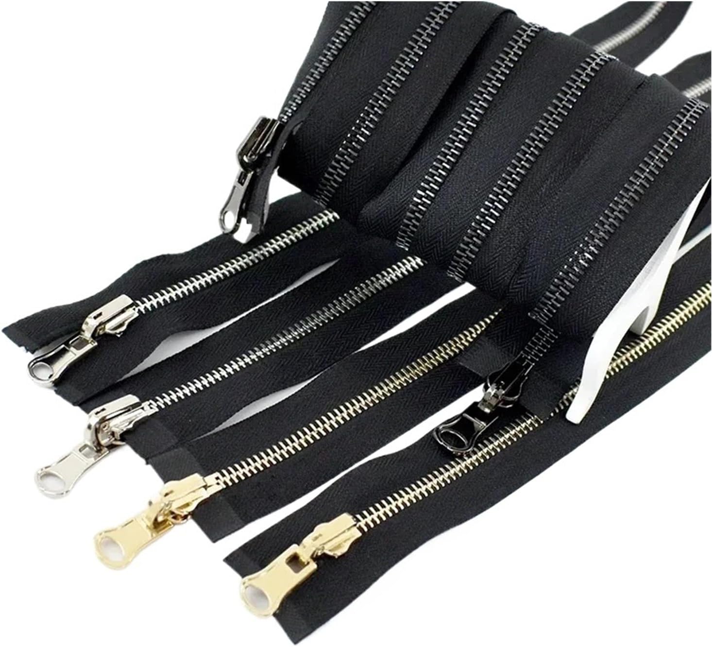 2pcs 5# 8# 70-100cm Open-End Rotary Metal Zipper Slider Double Sided Reversible Zippers Jacket Sewing Zip Repair Accessories(BlackSilver,80cm,No8)