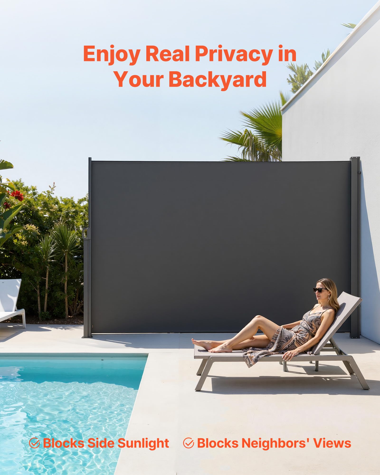 VEVOR Tenda Laterale Retrattile 180 x 300 cm Parasole, Divisorio Paravento per Terrazza con Tessuto in Poliestere, Impermeabile Frangivista Grigio, da Esterno per Giardino Balcone Piscina Terrazzo