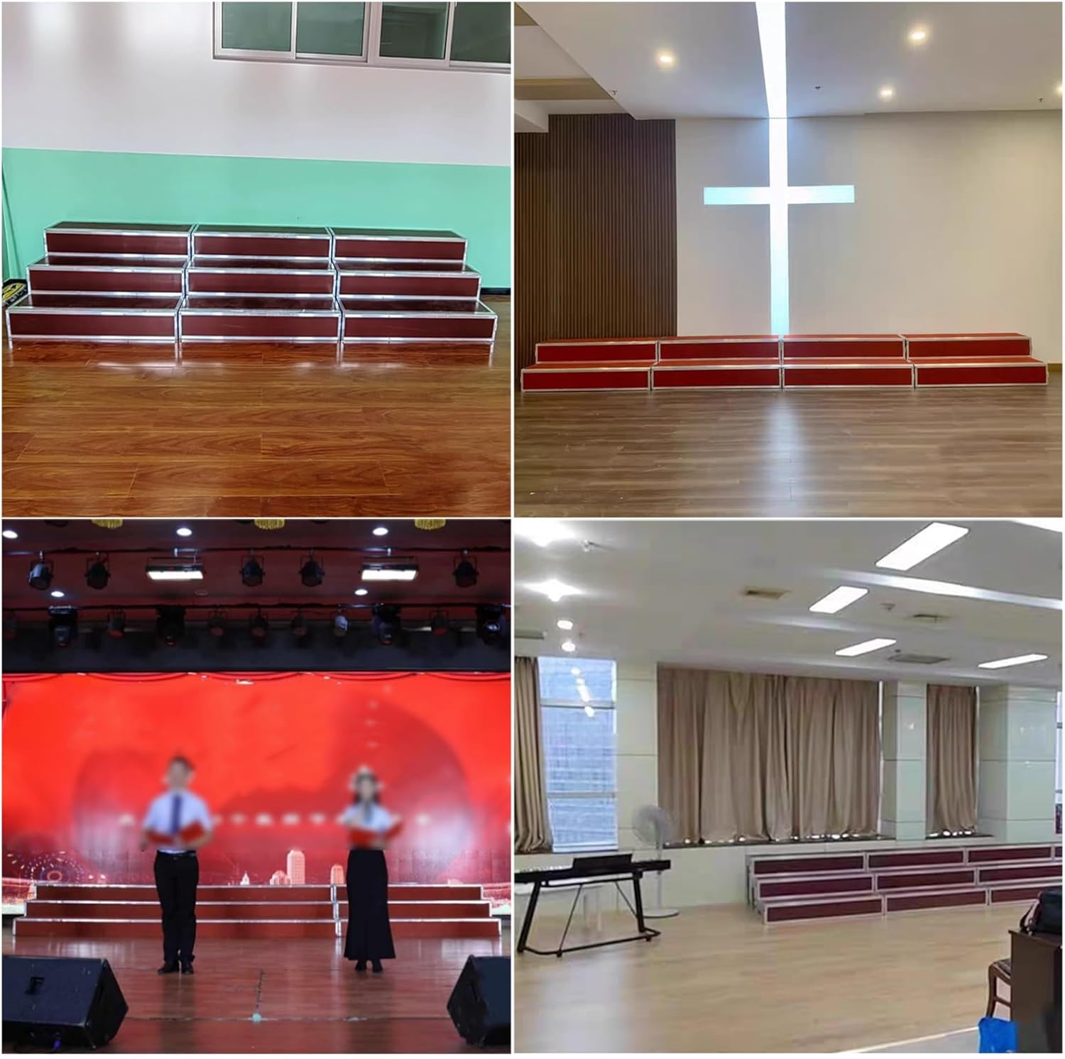 Red Concert Hall Choir Stage Risers - Elevated Singing Steps Platform for Music Shows, Weddings & Churches - Durable Choral Stair Tread for Optimal Performance