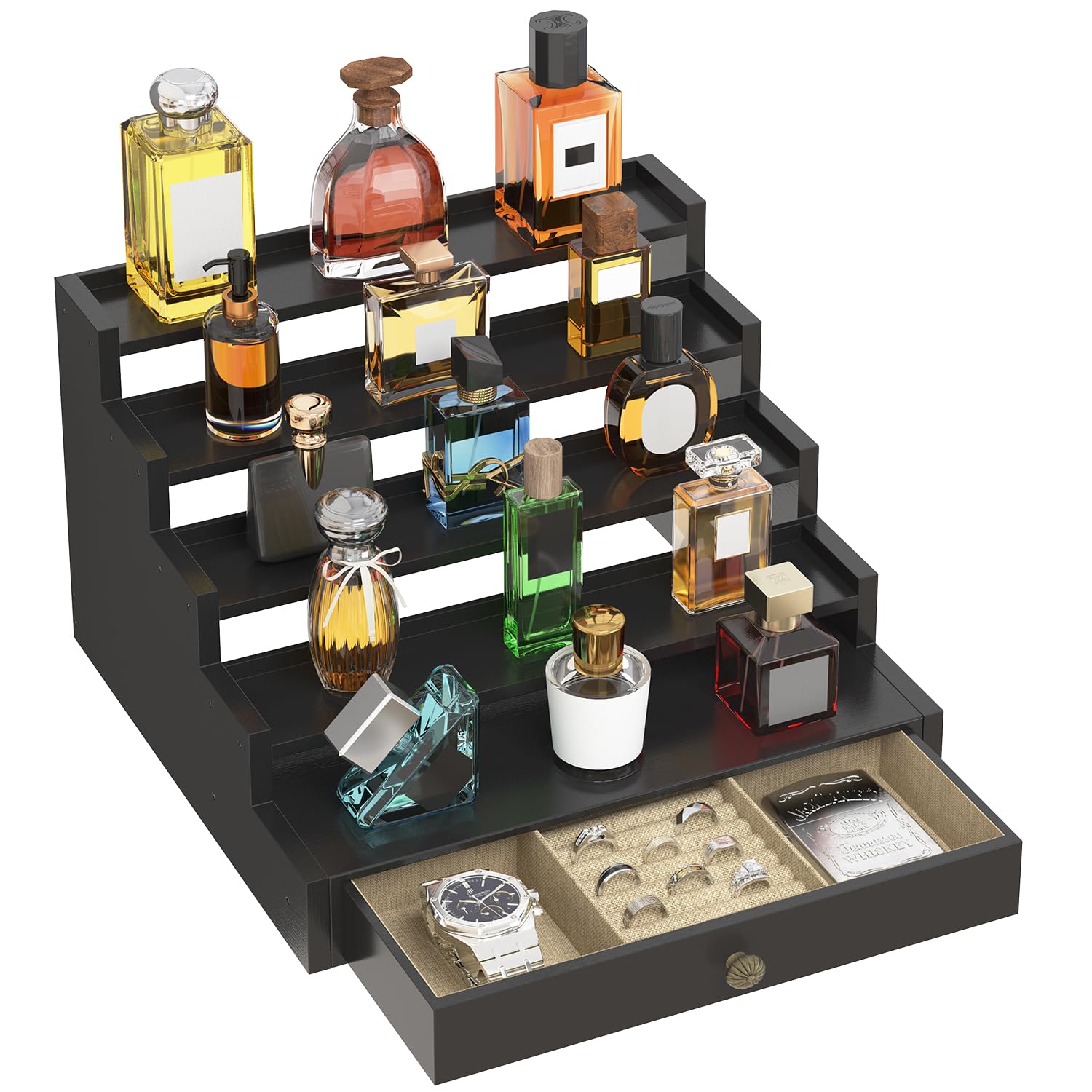 MODOWEY Perfume Organizer Cologne Holder Stand Shelf for Men, 5 Tiers Black