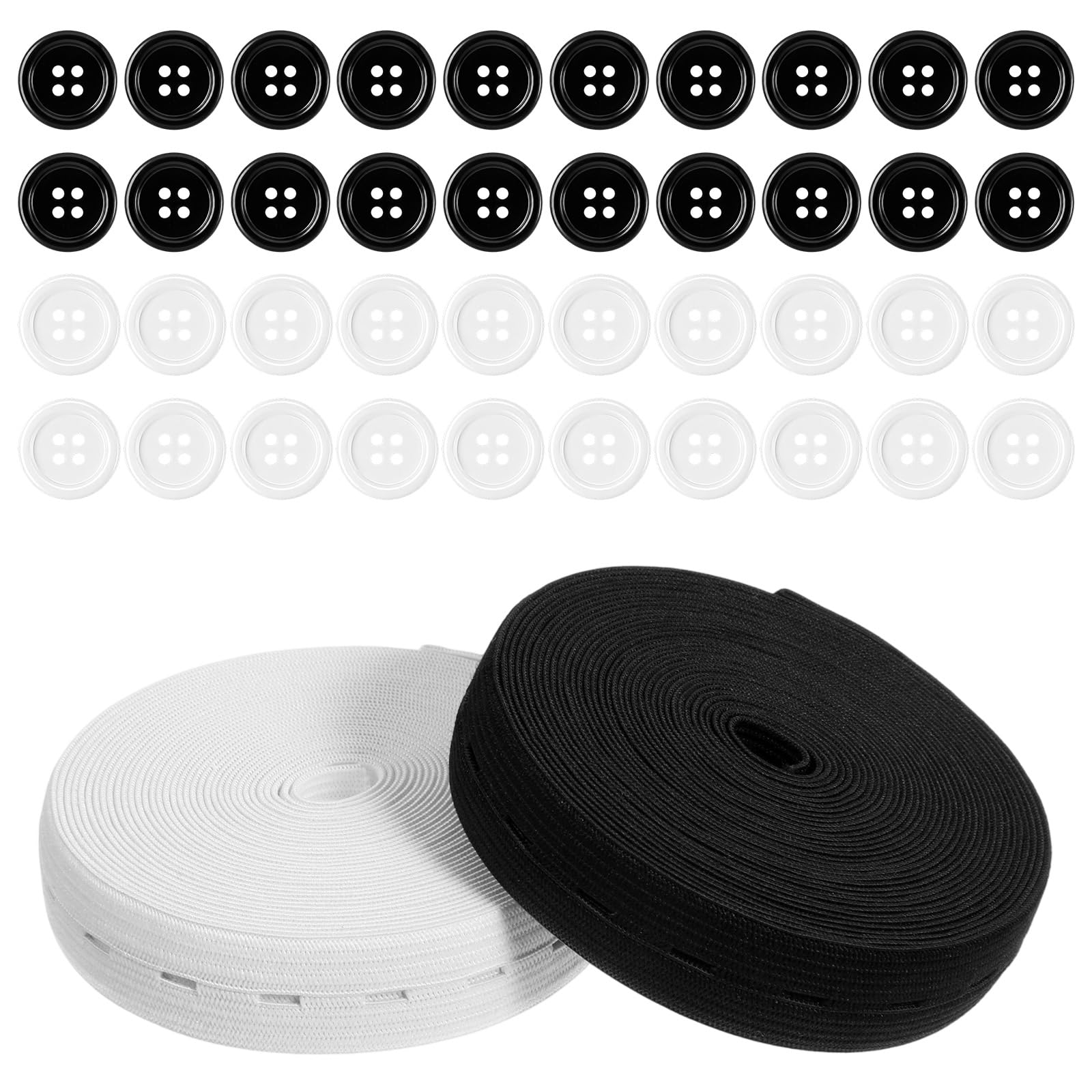 2 Rolls Buttonhole Elastic Band for Sewing 2cm x 10m Flat Waistband Elastic