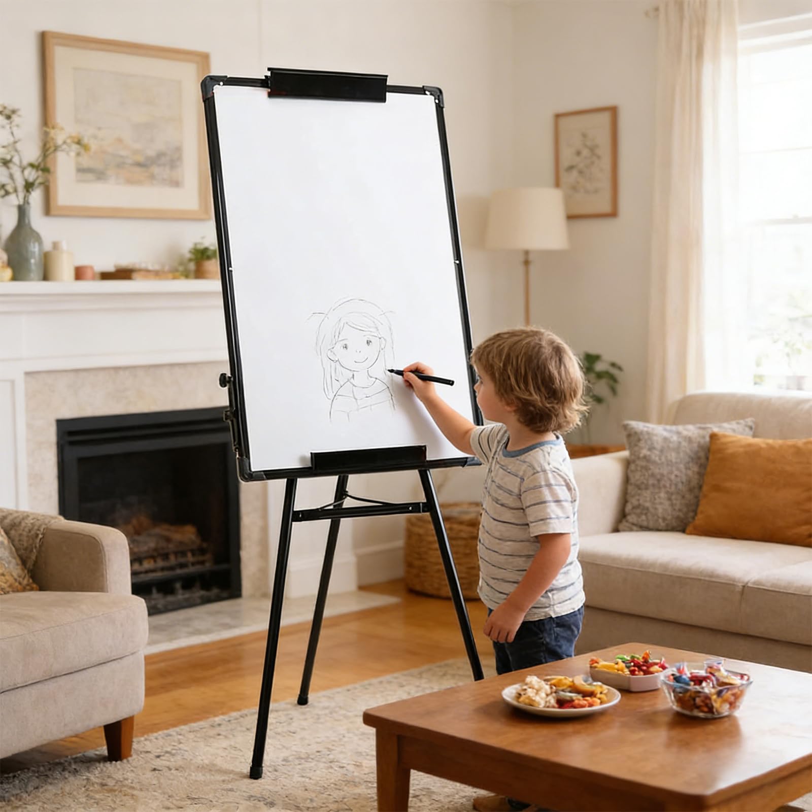 Tableau Blanc Effacable sur Pied, Portable Léger, Magnétique sur Pied, Réglable, Effaçable à Sec, pour Bureau, École, Maison, Mobile Paperboard Pliable de Tableau de ConféRence (70 x 100 cm (Noir))