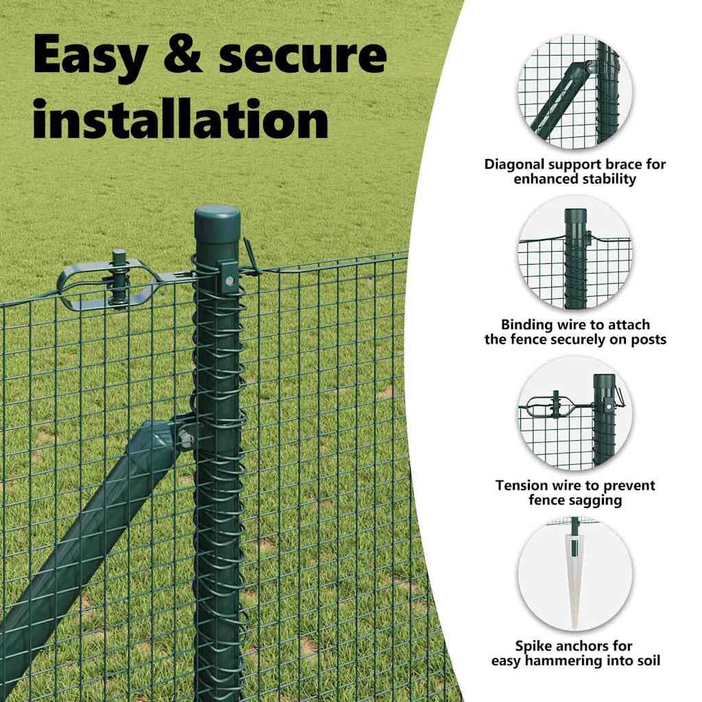 vidaXL Recinzione in rete saldata con punte 10 x 1,4 m Verde Rete