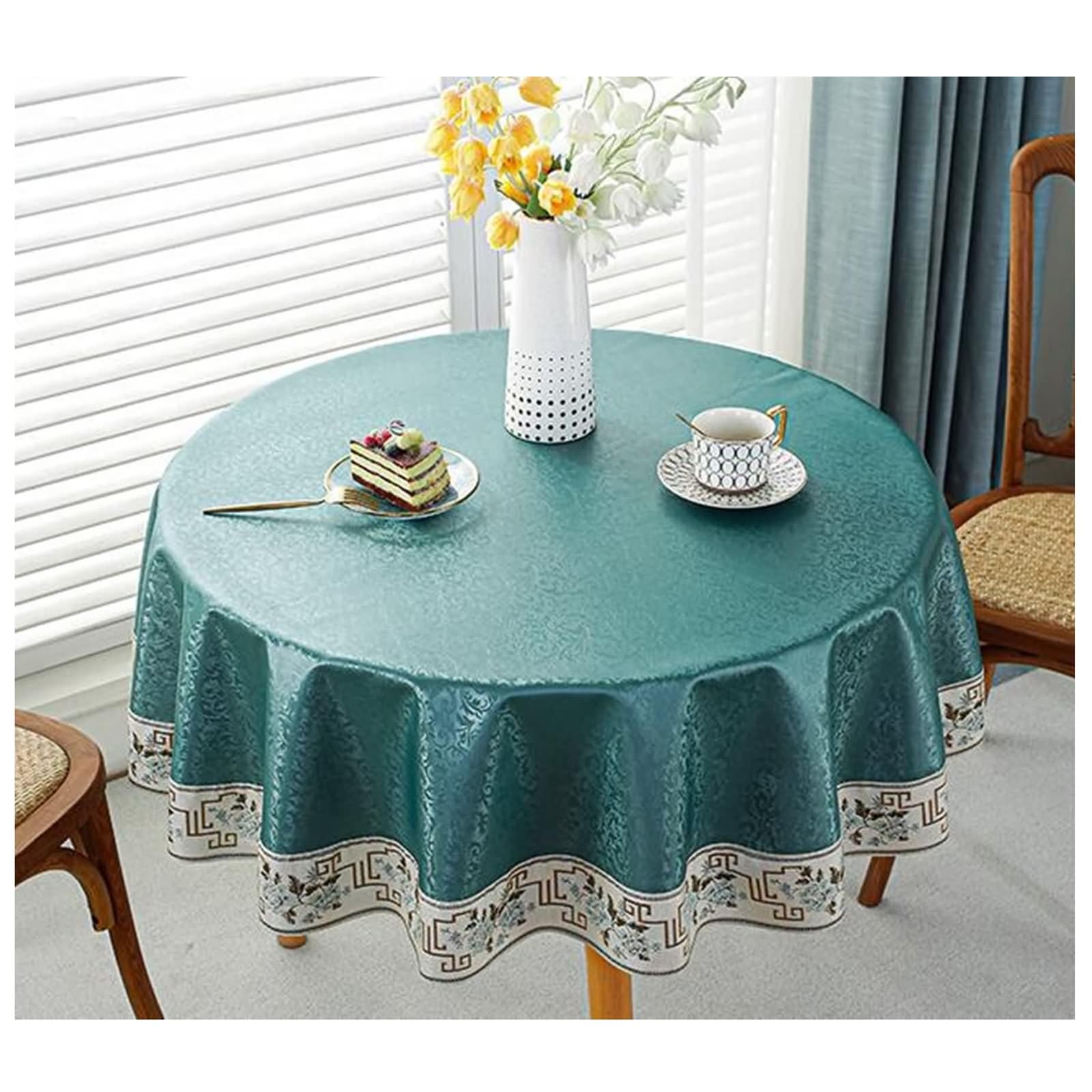 Nappe ronde de 180 cm en polyuréthane imperméable avec motif de vigne - Résistante aux taches - Parfaite pour les repas en plein air et les événements