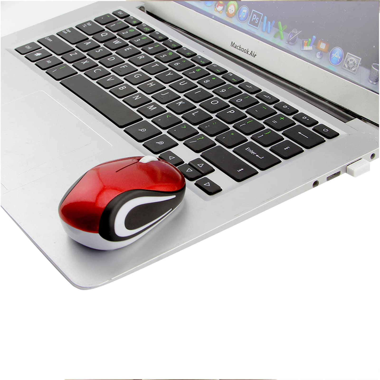 YOCUNKER Mini mouse wireless ultra portatile, 1000 dpi, mouse per computer senza fili, 2,4 GHz con ricevitore USB, tracciamento ottico, 3 pulsanti, PC/laptop (rosso)