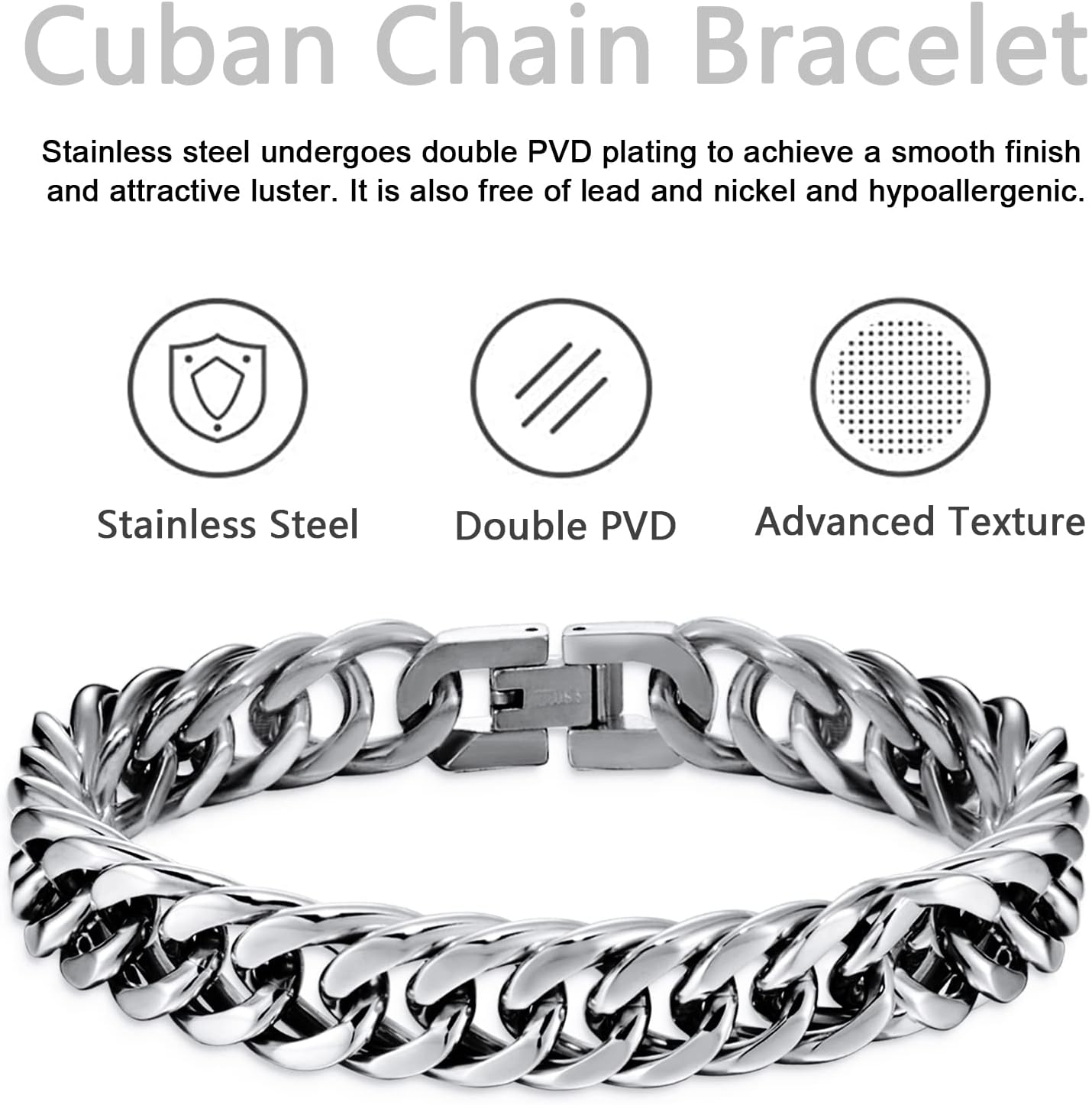 Mens Bracelet - Stainless Steel Fold Over Clasp Cuban Chain Bracelets Mens Jewelry Gifts for Dad Grandpa Husband - Image 3