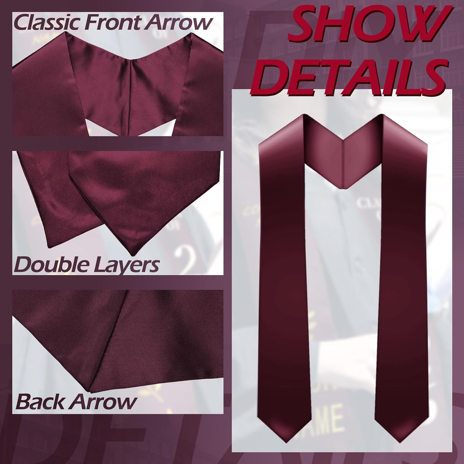 Geyoga 24 Pieces Unisex Graduation Stole Bulk Sublimation Blank Grad Sash Graduation Sash Honor Stole for Students, 70 Inches(Maroon)