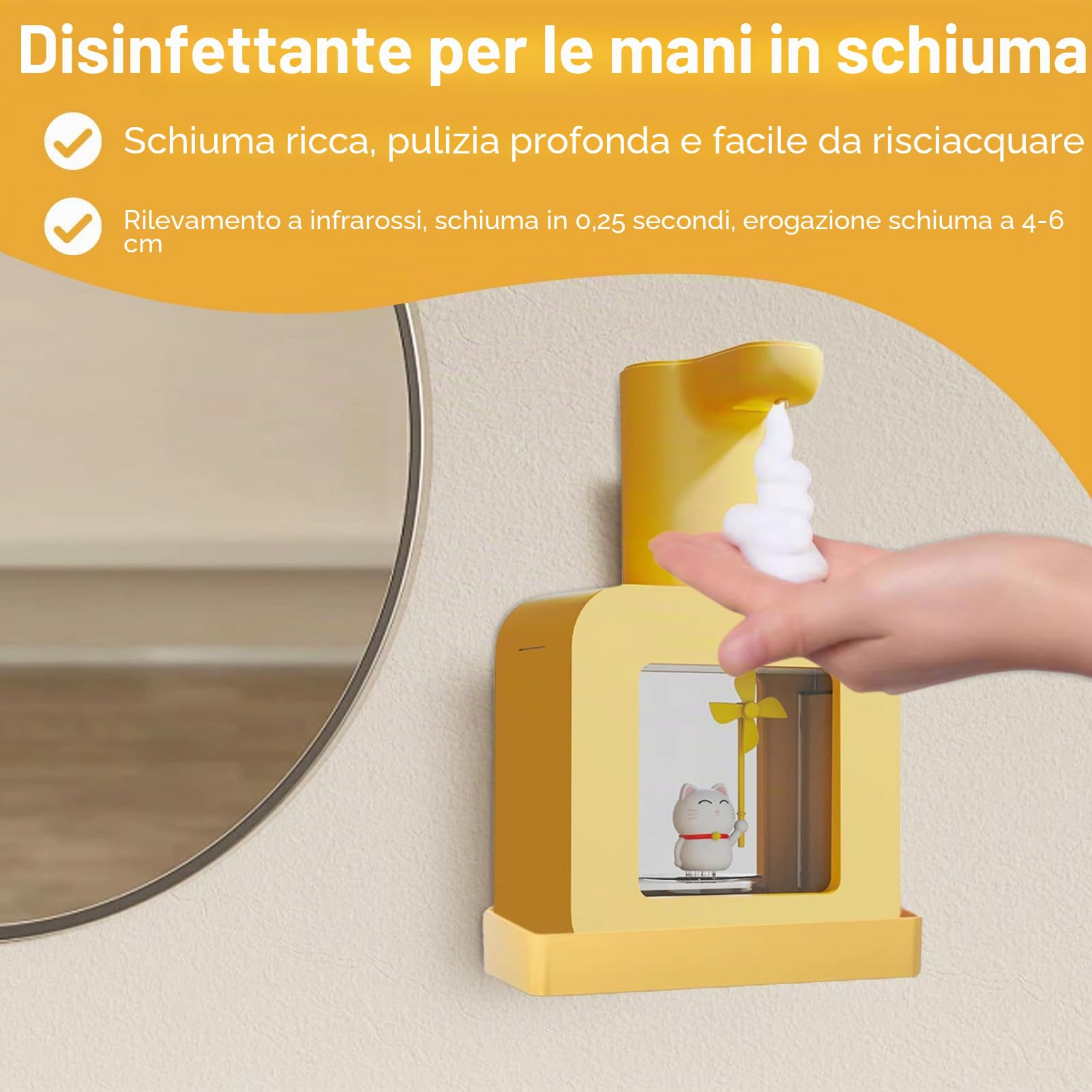 Dispenser Automatico di Sapone, 400 Ml Dispenser di Sapone Senza Contatto Schiumogeno Carino Dispenser di Sapone Per Mani Impermeabile Per Bambini Per La Scuola del Bagno di Casa(Giallo)