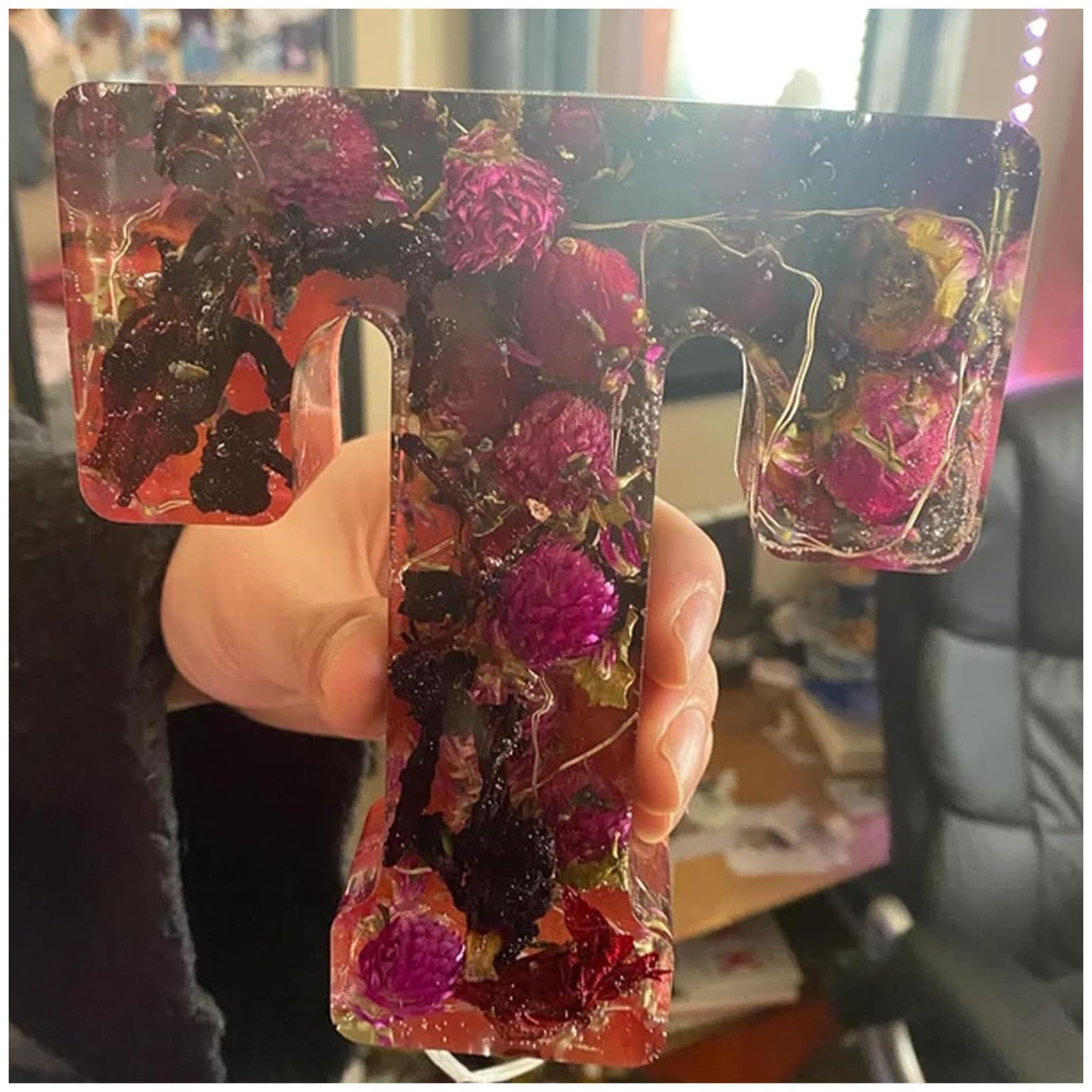 Floral Resin Night Light Alphabet - Pressed Flowers Letters Lamp, Personalized Flower Nightlight (T)