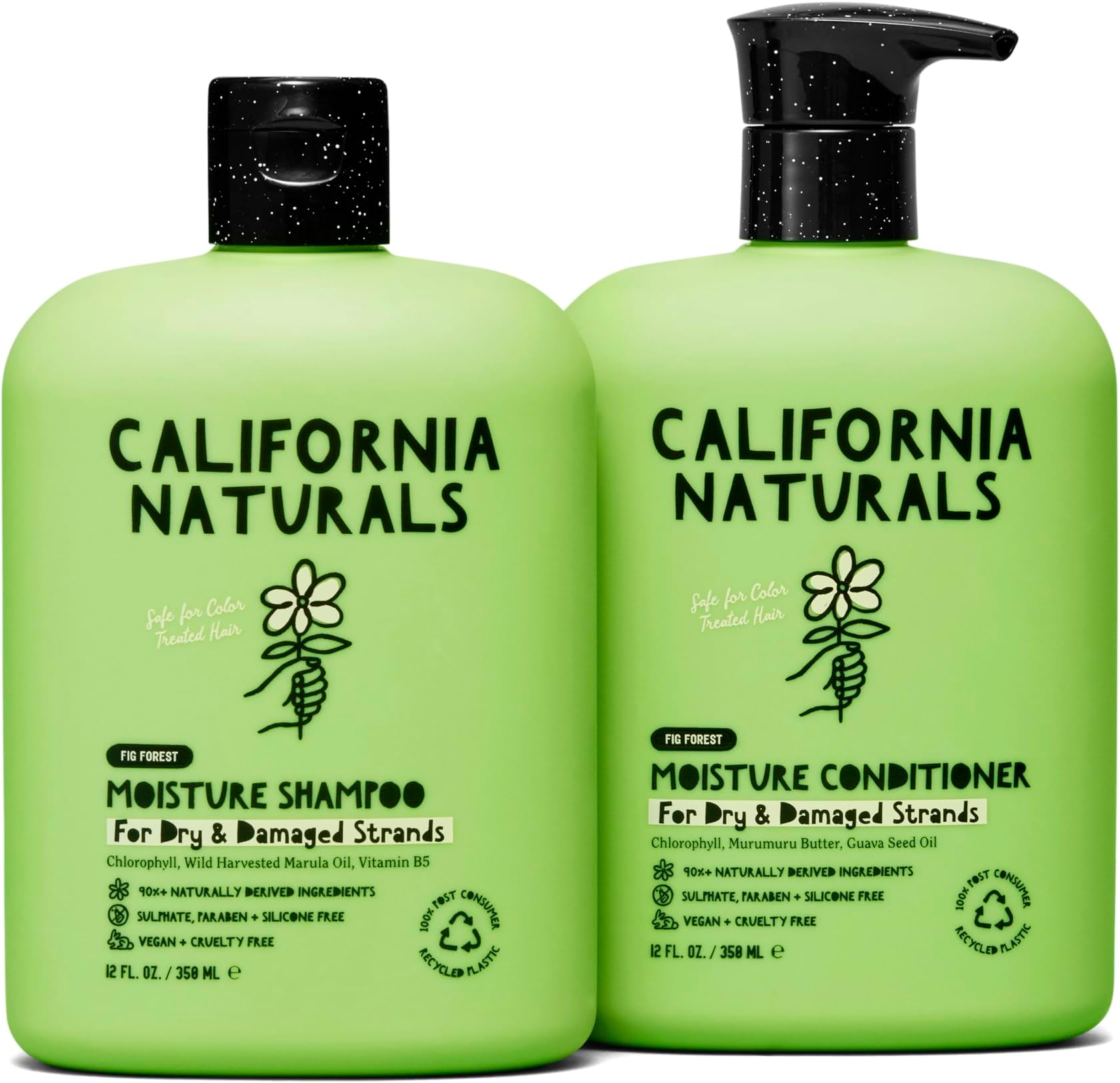 California Naturals Moisture Shampoo and Conditioner for Dry, Damaged Hair, Hair Care Bundle for Women and Men, Natural, Vegan, Cruelty, Silicone, Paraben, and Sulfate Free, Color Safe, 12 fl oz