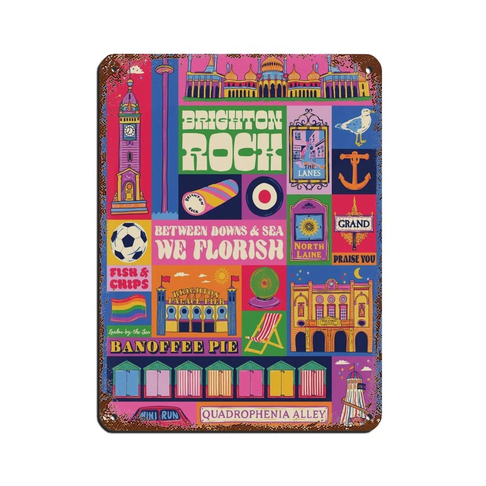 Brighton And Hove Retro Poster Metal Tin Sign Chic Art Retro Iron Painting Bar People Cave Cafe Family Garage Poster Wall Decoration 12x16inch(30x40cm)