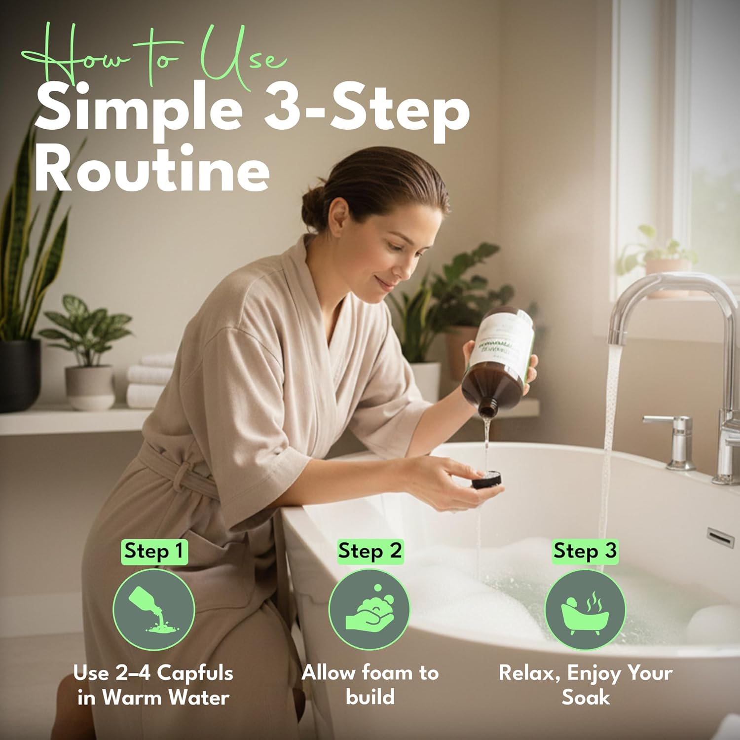 Luxury Foaming Bath - Natural Scented Bubble Bath with Essential Oils and Epsom Salt - Energizing Eucalyptus Scent, 33.8 fl oz / 1L - Image 5