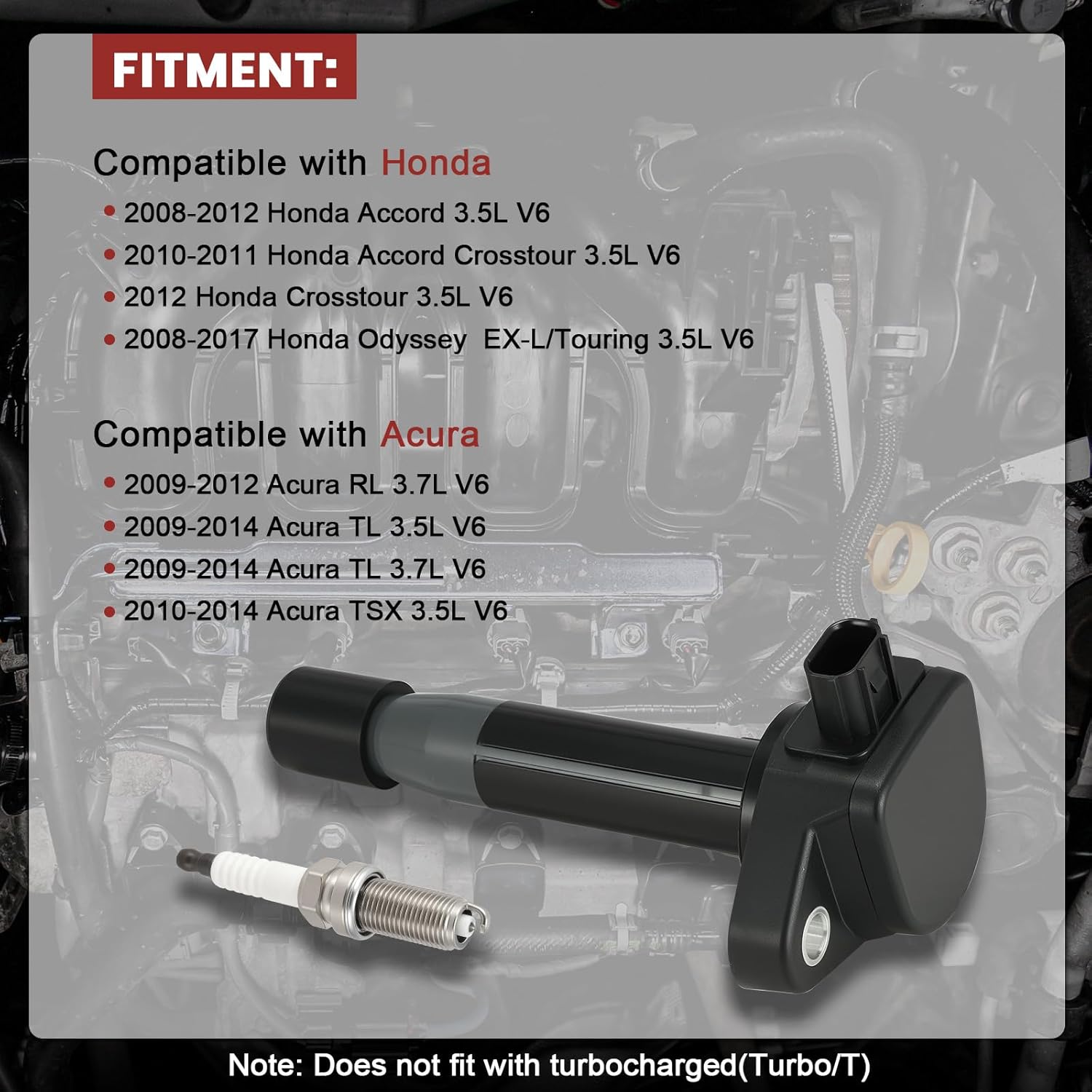 UF603 Ignition Coil Pack and Iridium Spark Plugs Set of 6 Compatible with Honda Pilot Accord Odyssey Ridgeline Acura MDX RDX TSX ZDX RL TL TSX 3.5L 3.7L V6,Replace# IC693,E1103,C1624