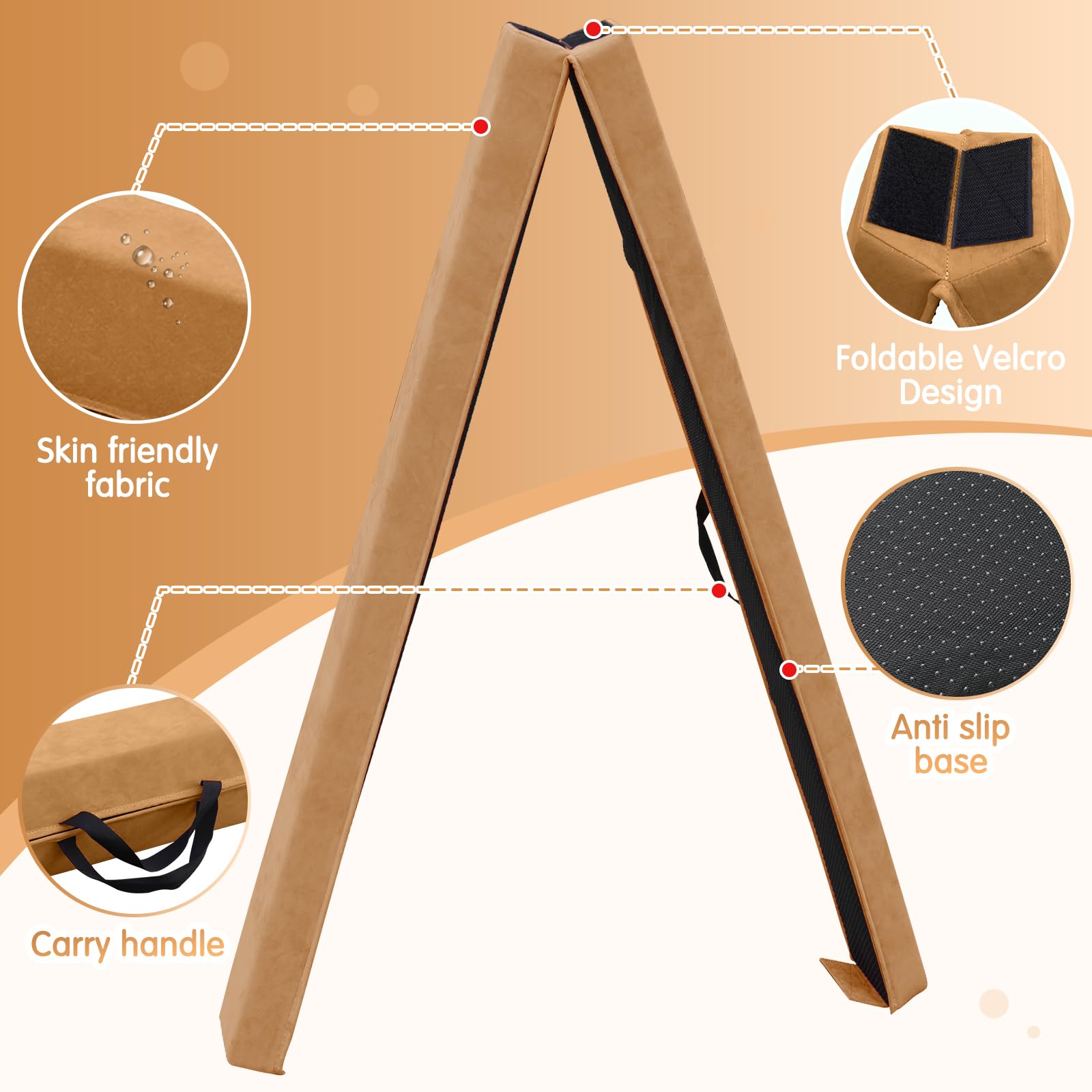 Barra de Equilibrio Gimnasia con Superficie de Ecocuero EVA+EPE en 3 Tamaños (240cm/270cm/300cm) Plegable para Niños y Adultos Contiene Bolsa de Transporte