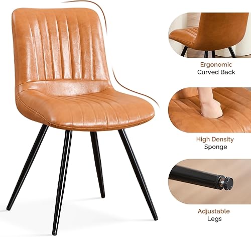 Vista 3 de Juego de 4 sillas de comedor, sillas de comedor modernas con cojines gruesos, sillas de cocina y de comedor de piel sintética con patas de metal