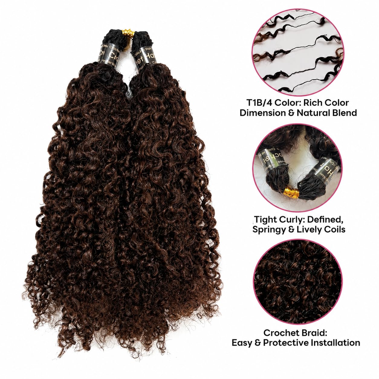 Extensiones de cabello humano de ganchillo #1B/30 de dos tonos, multitextura, rizado, color degradado, raíces negras, reutilizables, 18 pulgadas, 240 g, cabeza completa