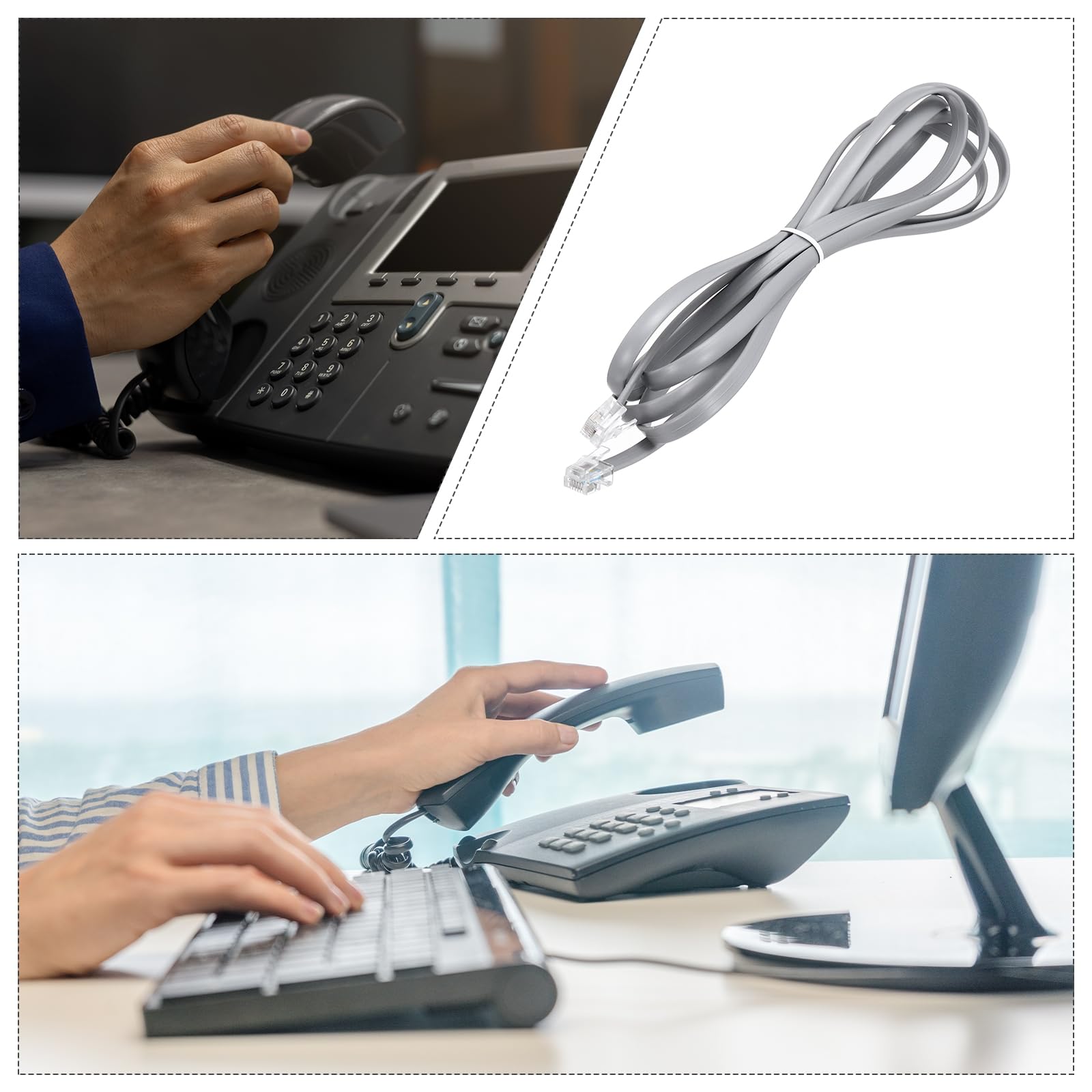 QUARKZMAN 1 opakowanie kabla telefonicznego, 6,6 stóp kabel telefoniczny RJ12 6P6C męski na męski prosty kabel połączeniowy do domu, biura, szary