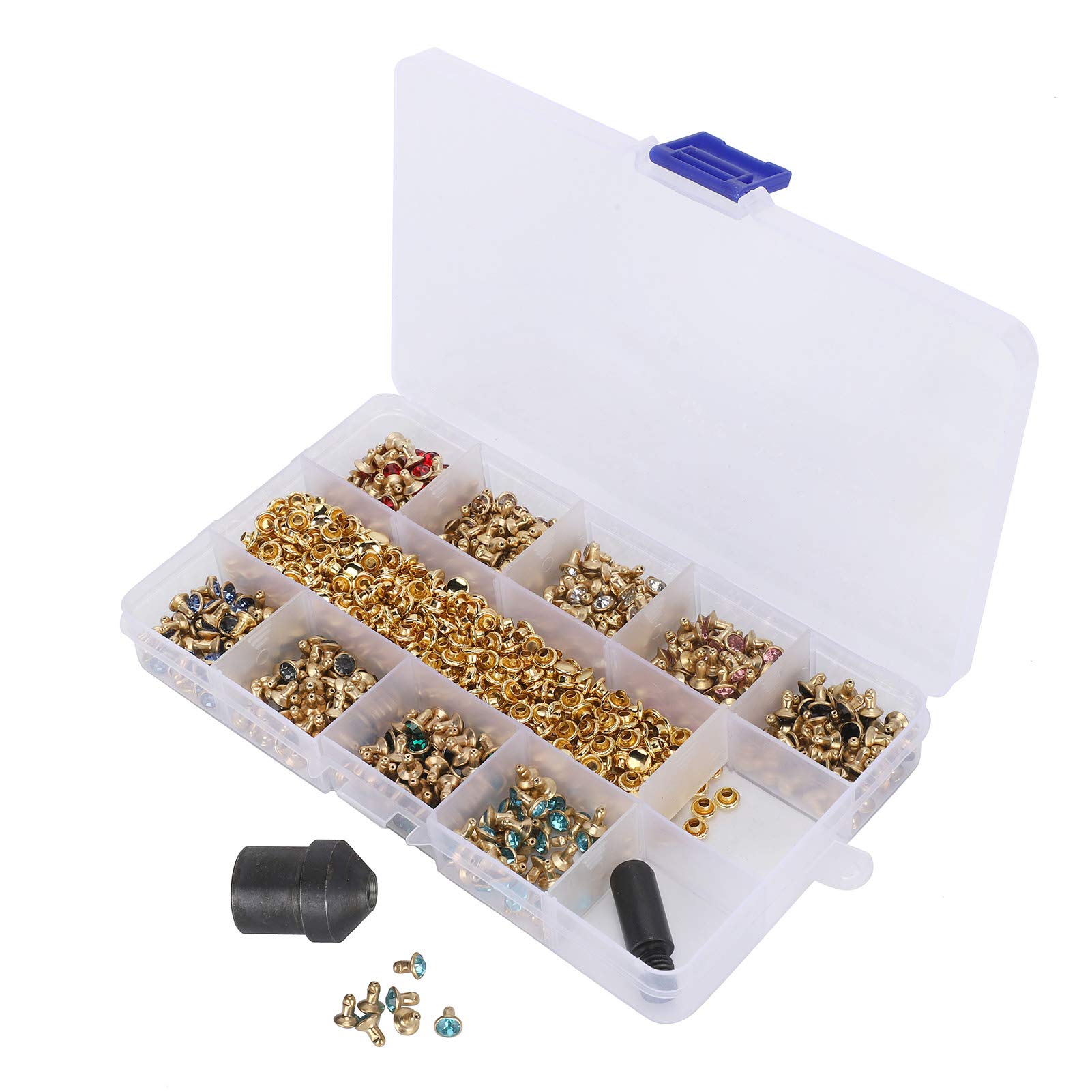 Set 500 Rivetti Con Cristallo Zirconia Cubica – Colori Misti E Dimensioni (4-6-8 Mm) – Base Argento – Per Artigianato Pelle E Fai Da Te