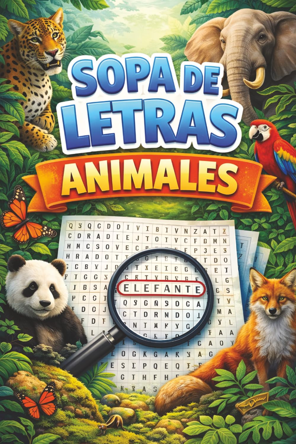 Sopa de Letras Animales: Relajante Juego Rompecabezas Búsqueda de Palabras de Animales, incluyendo Animales Acuáticos, Animales de la Selva, Animales ... Mujeres y Hombres Adultos, Niños y Adoles