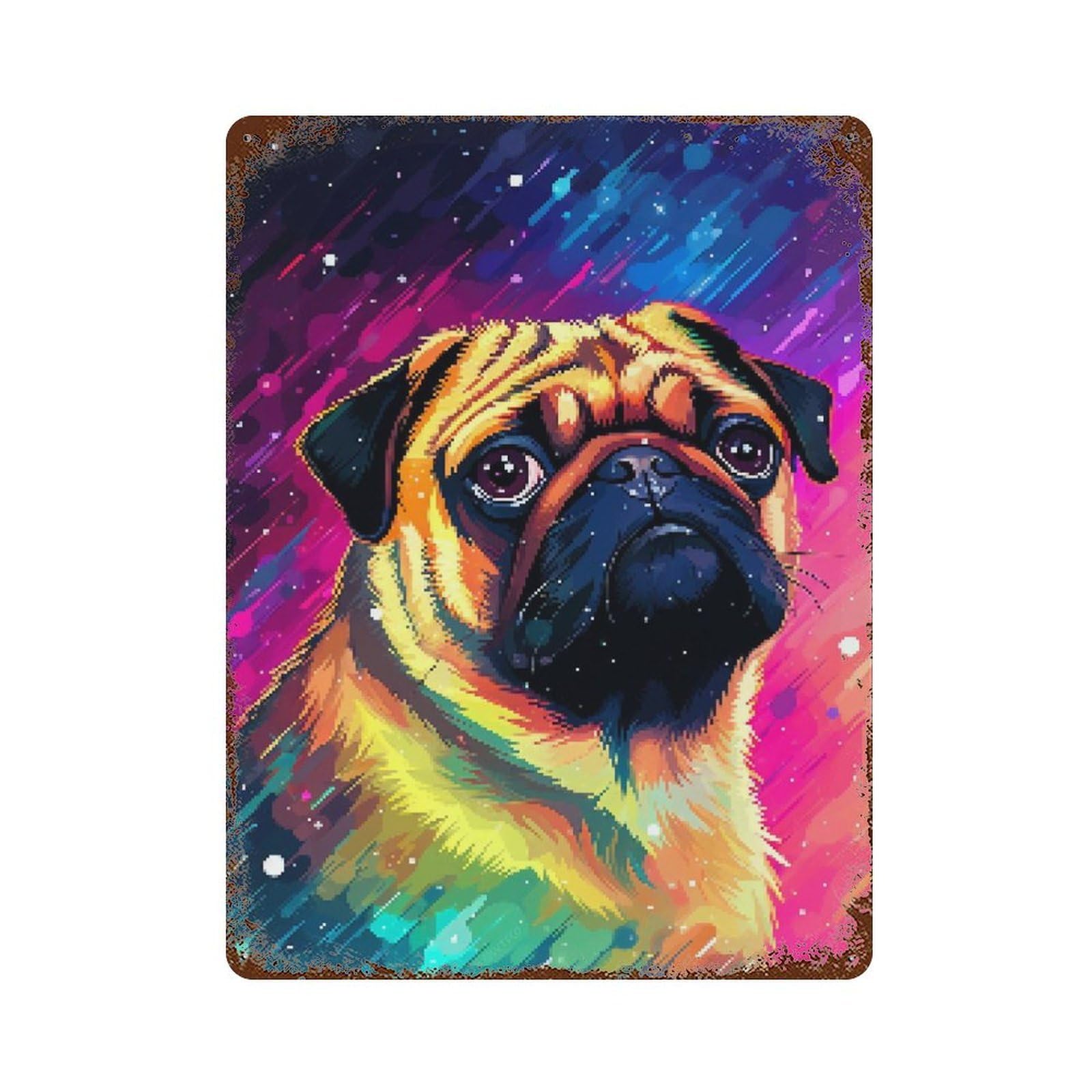 Funny Synth Pug Pixel Retro Metal Sign 15.7"x11.8", for Garage, Bar And Workshop Decor, Shabby Chic Decor