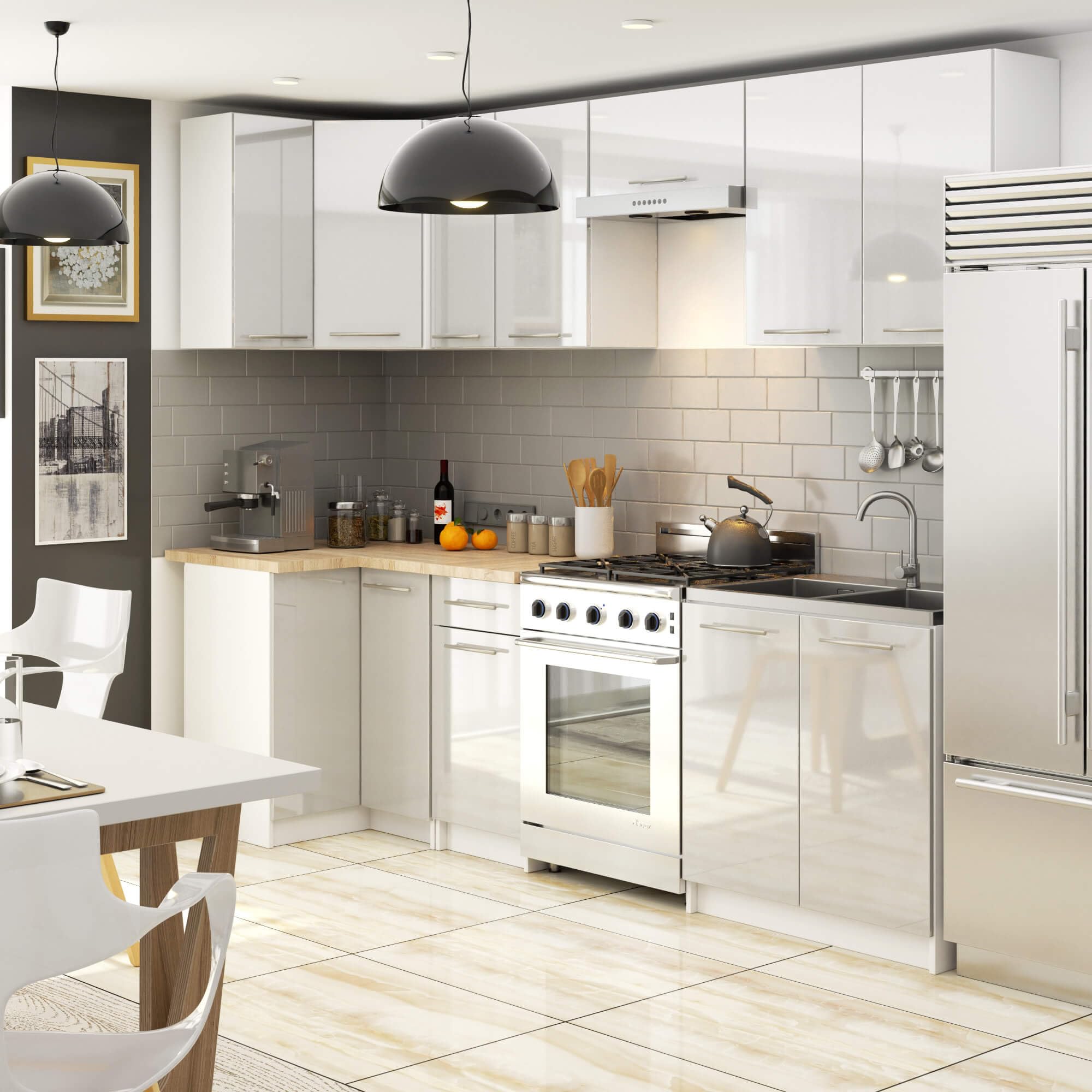 AKORD - Armario de cocina colgante Oliwia W60 | Mueble con 2 puertas y 2 estantes | Armario de almacenamiento | 60x30x72 cm | Blanco | Metallic Brillante