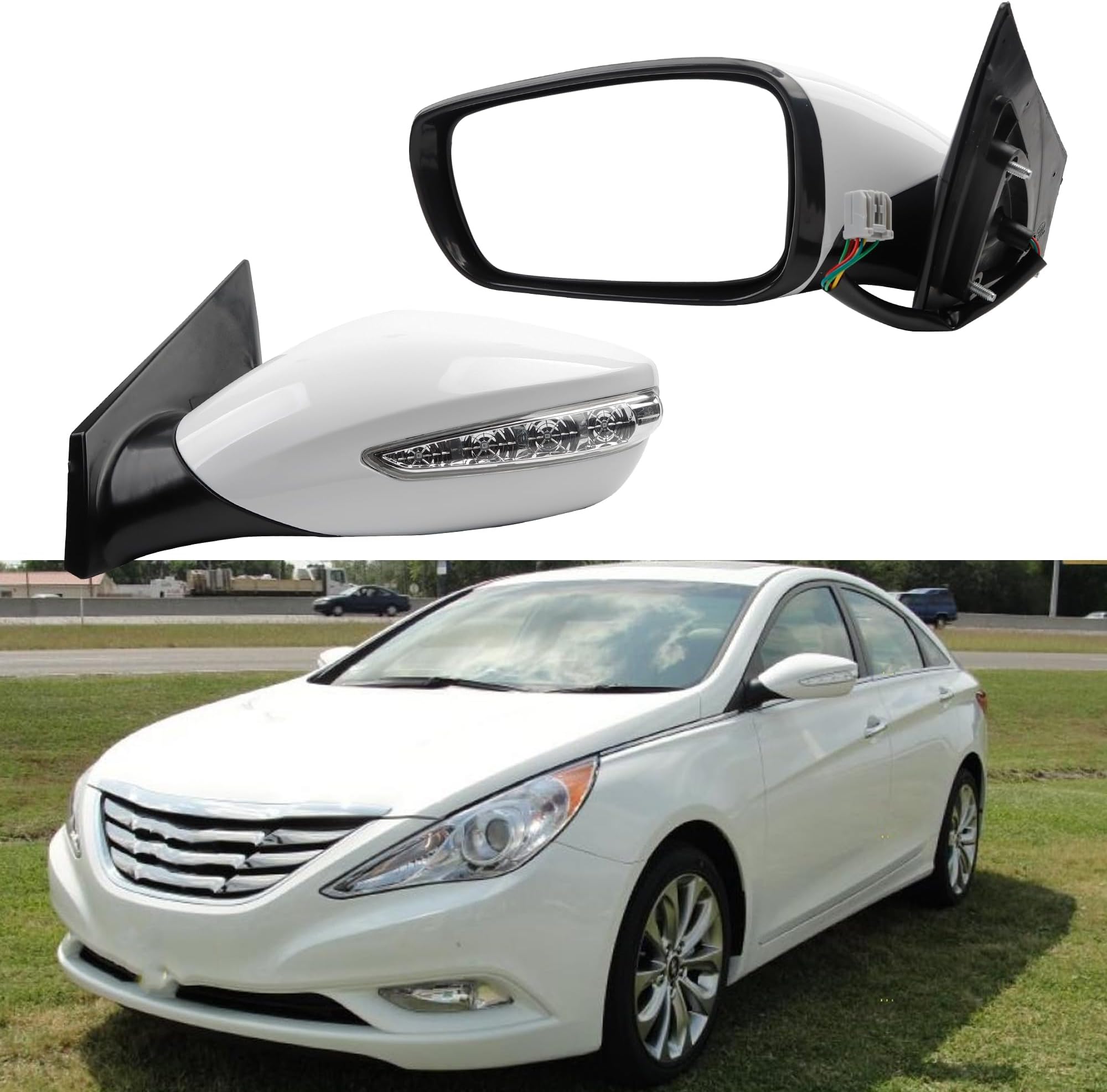 Dasbecan Driver Side Mirror Compatible With 2011-2014 Hyundai Sonata Left Door Mirror White With Manual Folding/Heated/Power Glass/Turn Signal Replace# HY1320168 87610-3Q110 (7Pin)